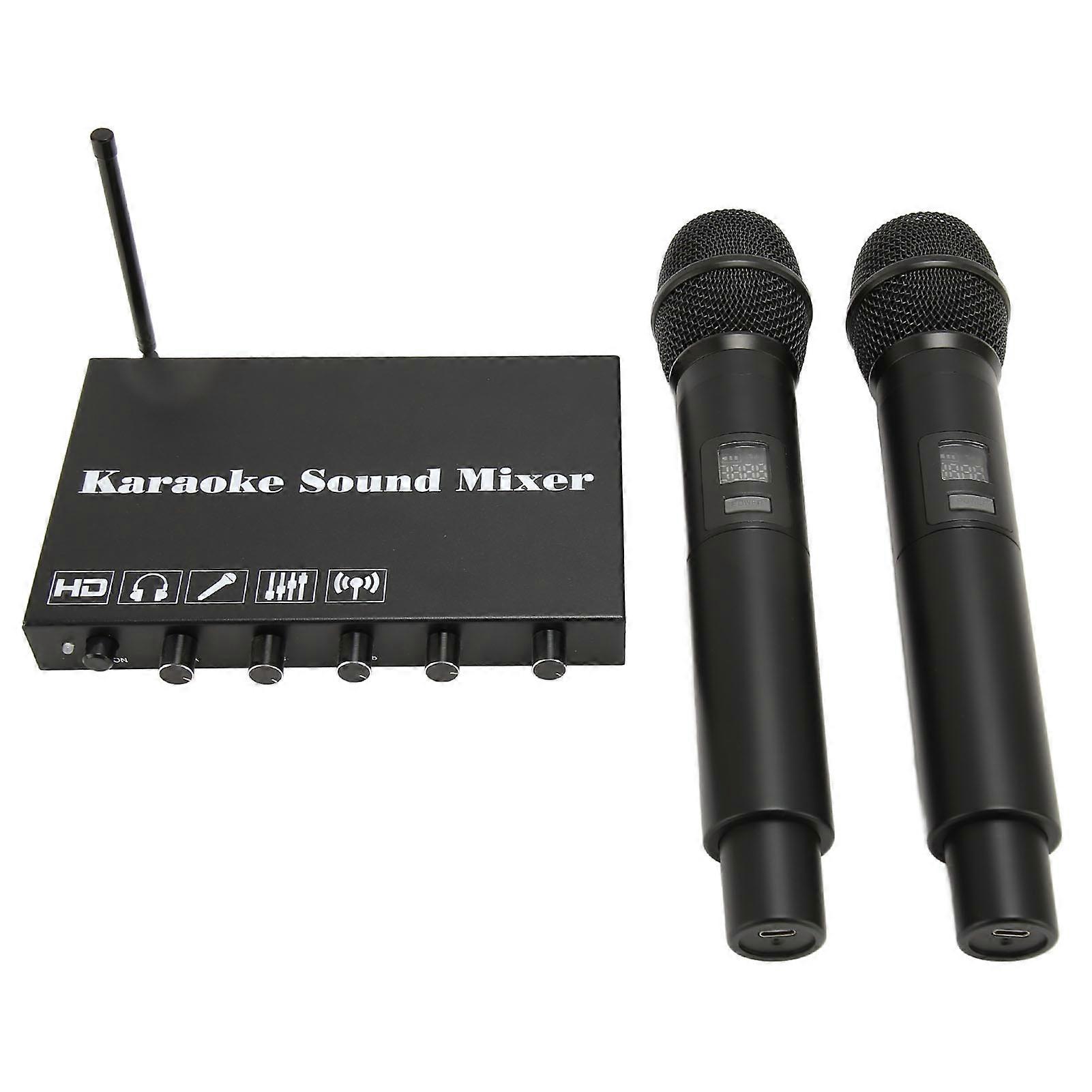Wireless Microphone Karaoke Mixer System Supports HD Multimedia Interface Optical AUX Outputs for TV Computer Speaker Amplifier 100240V EU Plug