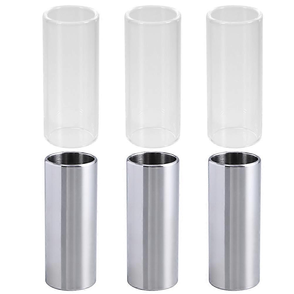 6Pcs  Glass Slide and Stainless Steel Slide Medium Bottleneck Slide for Guitar Bass Transparent And Silver