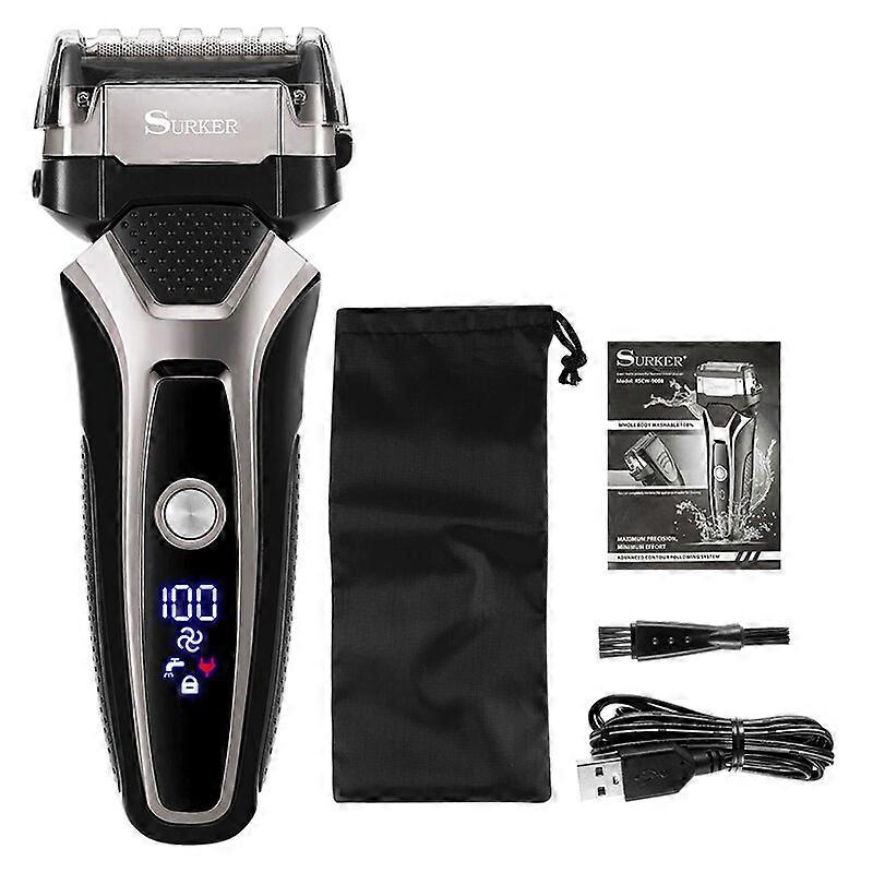 USB Rechargeable Electric Shaver Stainless Steel Shaving Machine For Men 3D Triple Floating Blade Razor Shaver Barber Electric Silver no box Fabric S