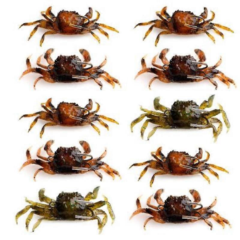 10 Pcs Crab Bait, 3D Simulation Crab Soft Bait with Pointed Hook, Sea Fish Bait Buckle, Sea Fish Fi