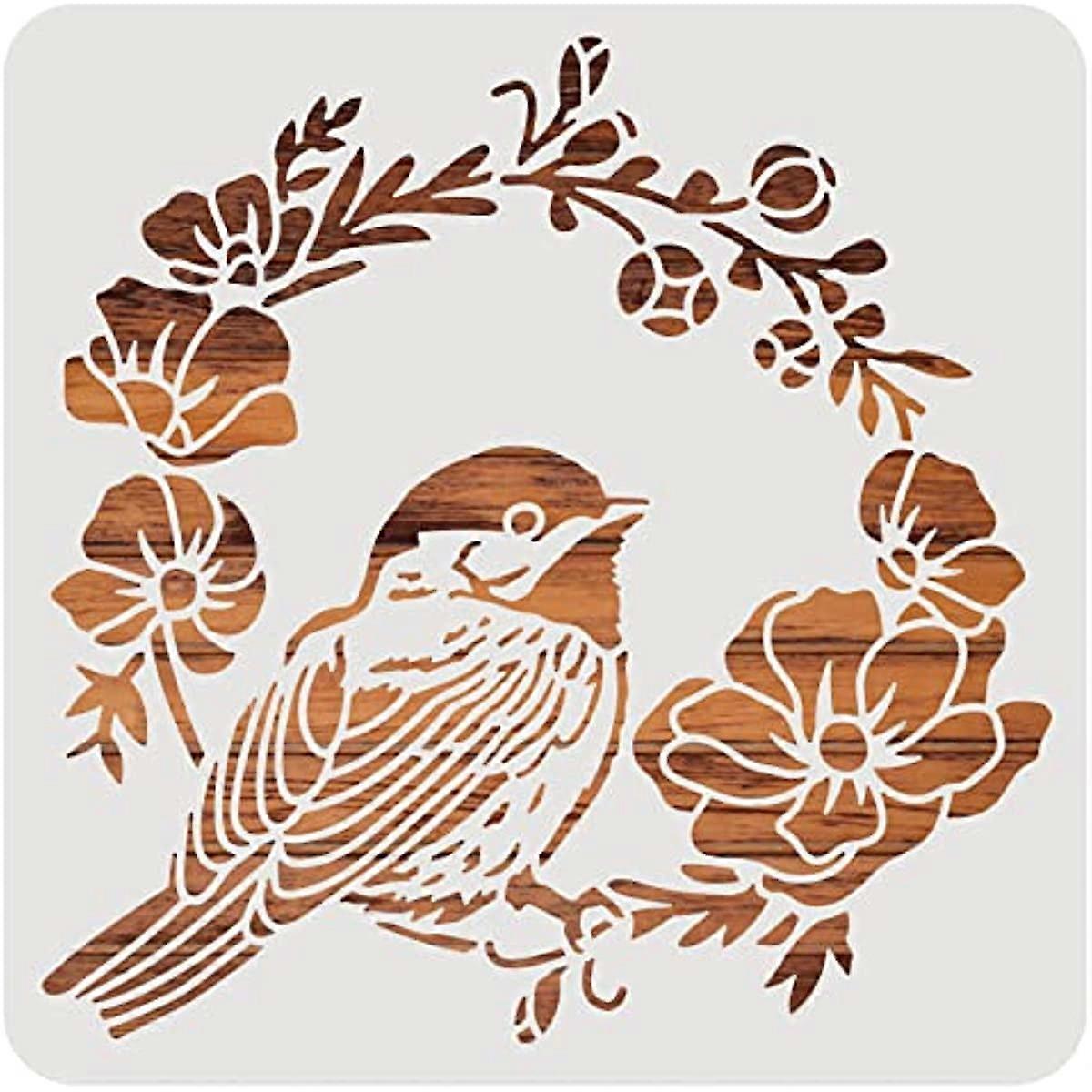 Bird Pattern Plastic Painting Stencils Templates Square Bird and Garland Drawing Reusable Stencil for Paint Craft Wall DIY Home Decor Wood Draw