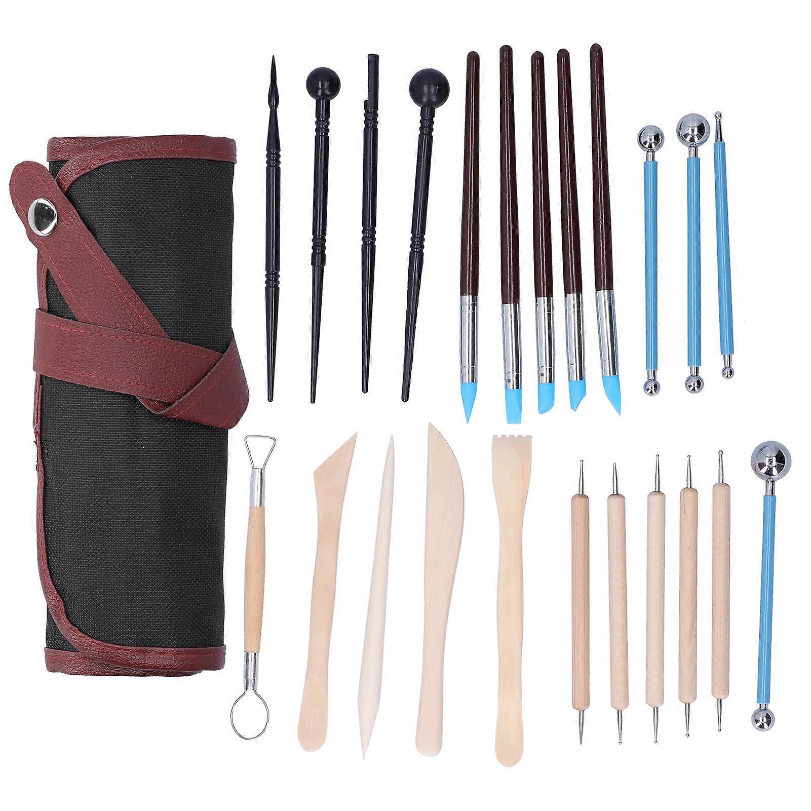 24Pcs Pottery Tools Set Clay Sculpting Carving Trimming Scraper Knife Dotting Pen Kit