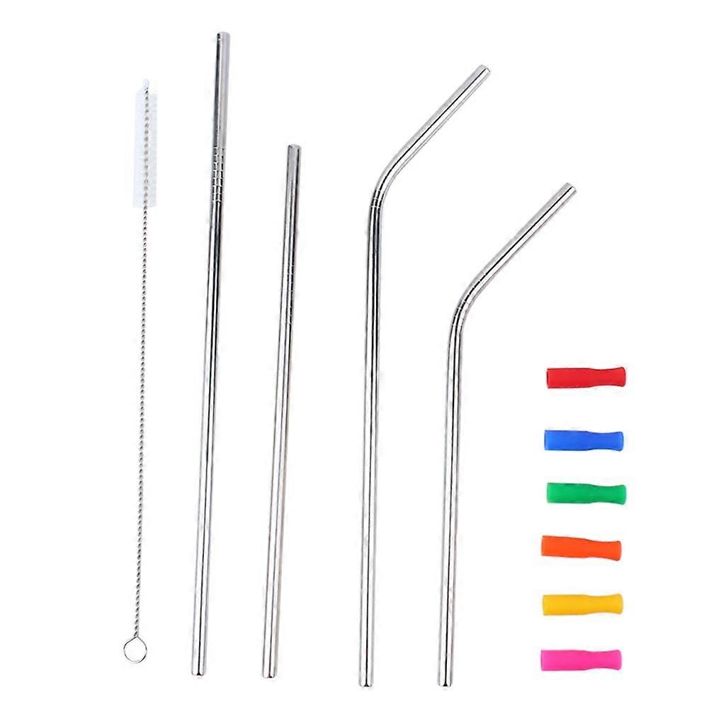 Reusable Stainless Steel Drinking Straw with Silicone Tips & Cleaning Brush
