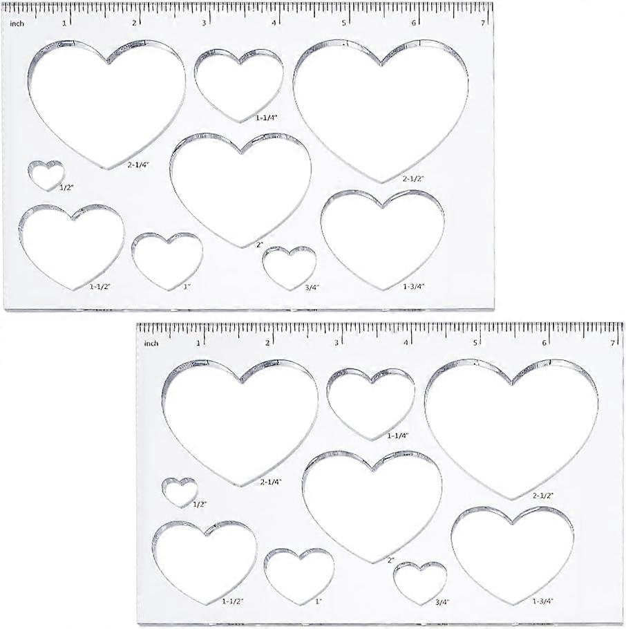 2pcs 9 in 1 Heart Inlay Template Router Stencils Template Acrylic Templates Drawing Scale Ruler Drawing Tool Measuring Tool for Back to School Office