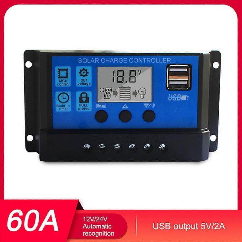 60A Solar Charge Controller 12V/24V Automatic Identification LED Display PWM Solar Battery Charge Controller