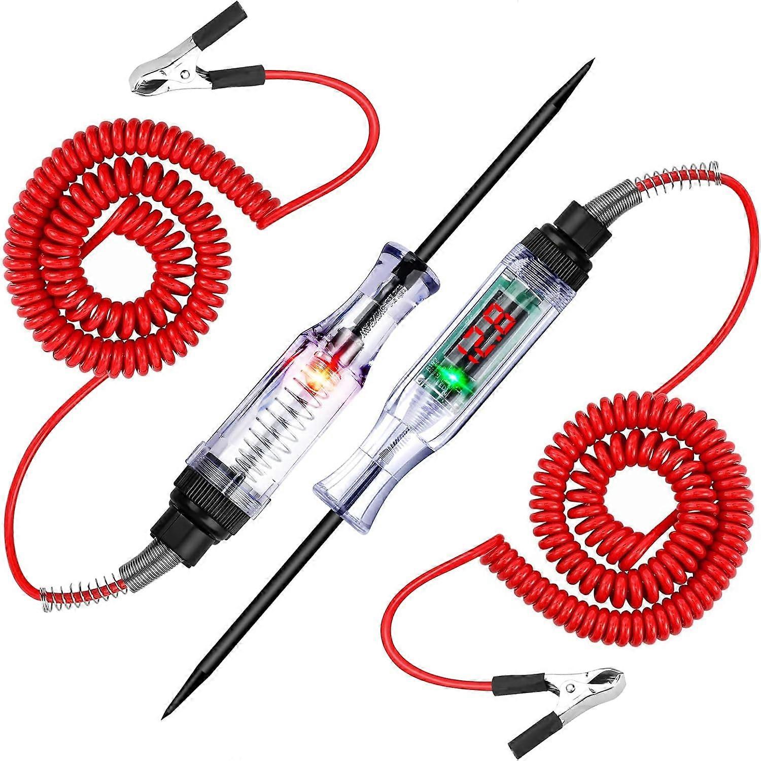 Test Light 2PCS, 6V-12V-24V DC Car Circuit Tester Light and Digital LCD Car Electric Tester Auto Voltage Continuity Test with Extended Spring Wire for