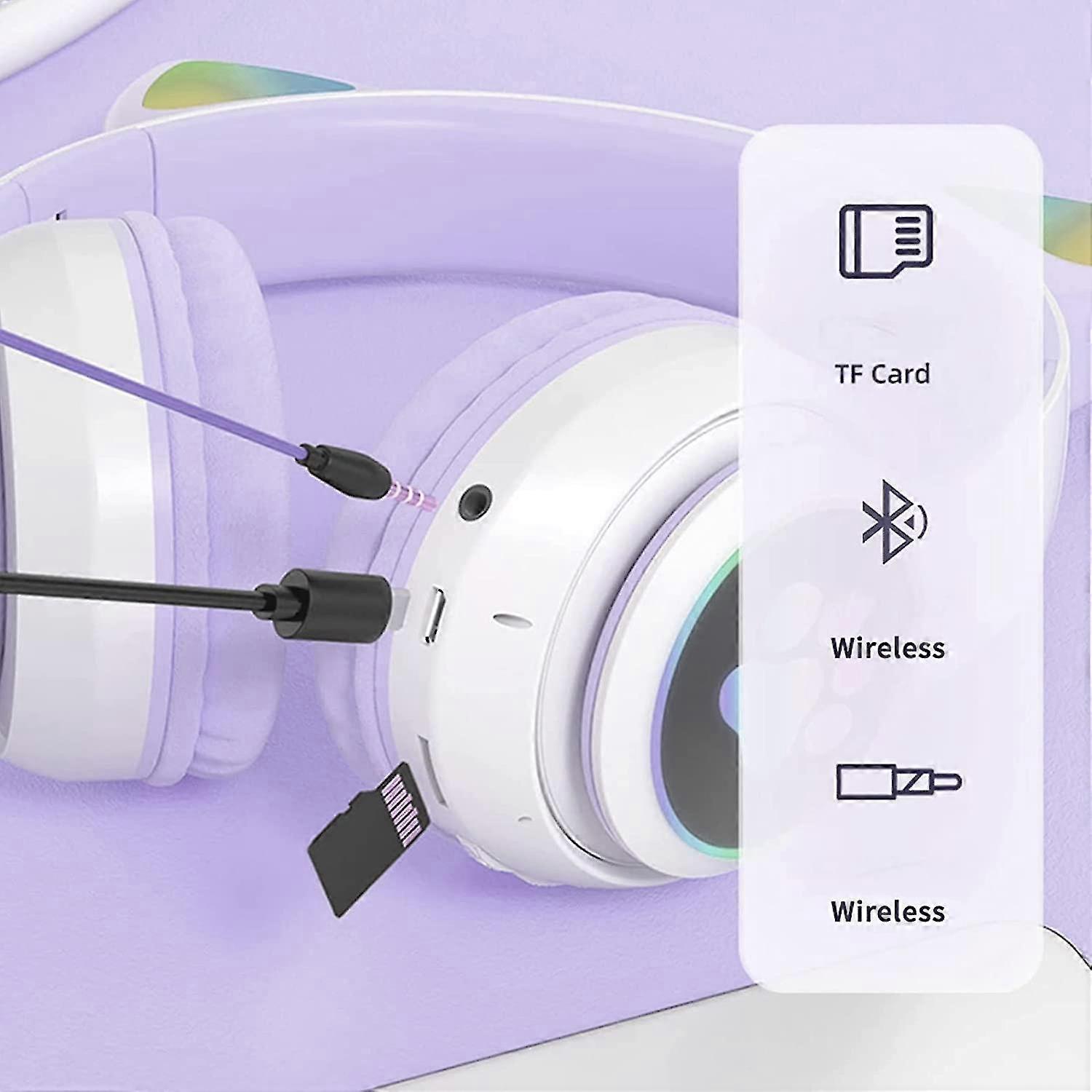 Kids Bluetooth Headphones With Cat Ears & LED Lights - Wireless Over-Ear For School & Tablets