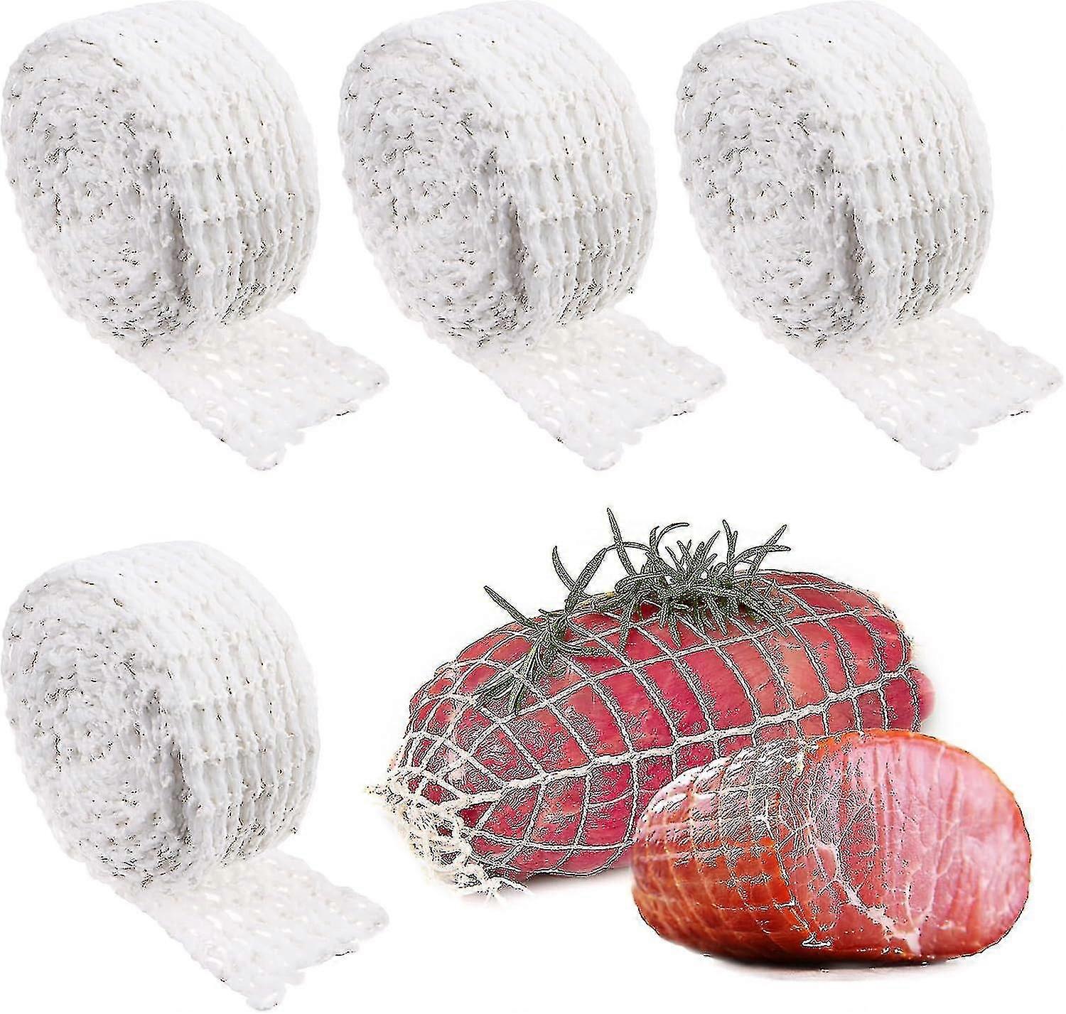 4pcs Meat Netting Roll, Size 16, Elastic Smoked Meat Poultry Ham Netting Meat Butcher Twine Net Roll Wrapping Net Beef Netting Roll