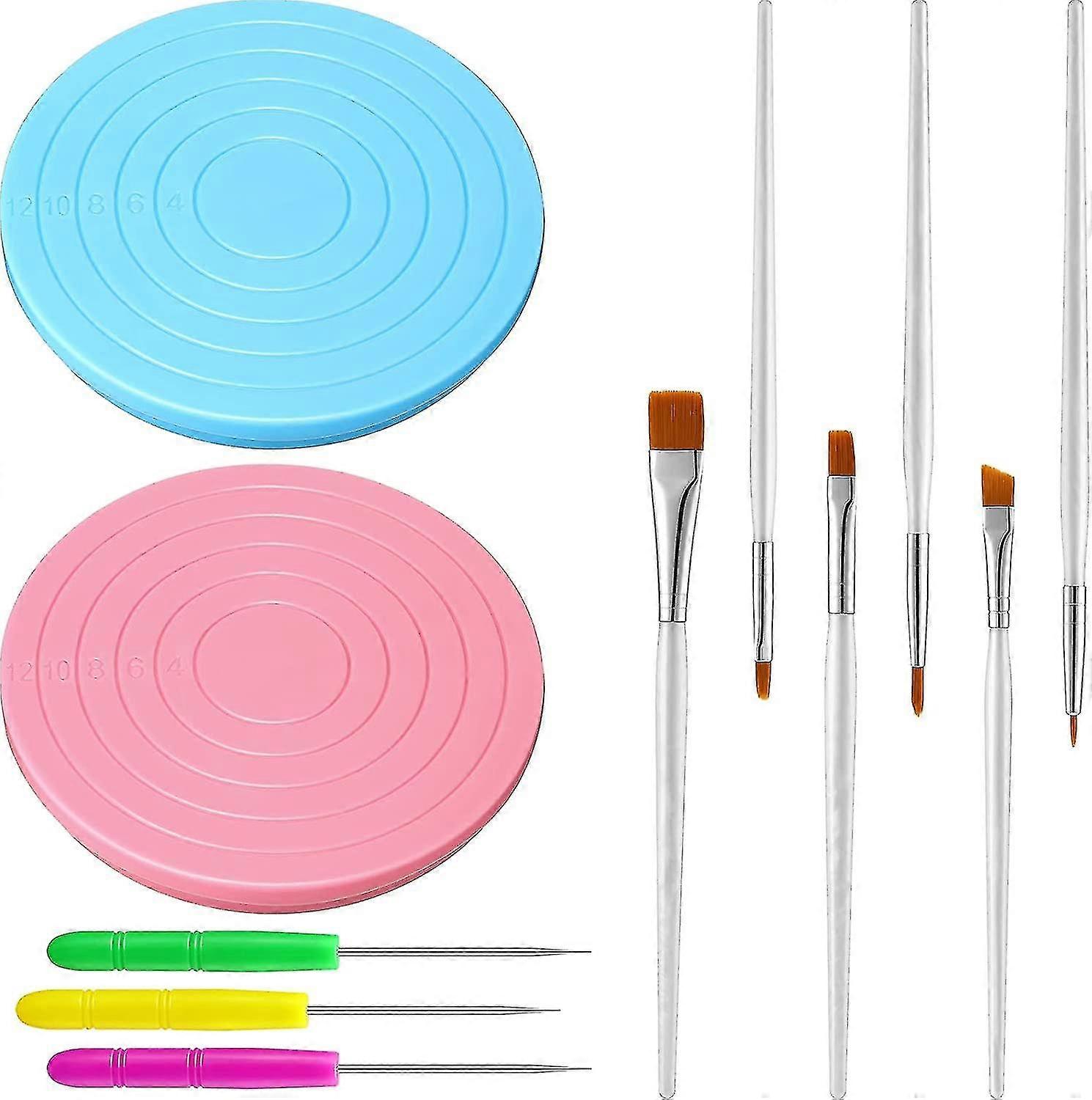 Cookie Decorating Kit - 2 Round Cookie Turntables, 3 Cookie Scribe Needles, 6 Decoration Brushes