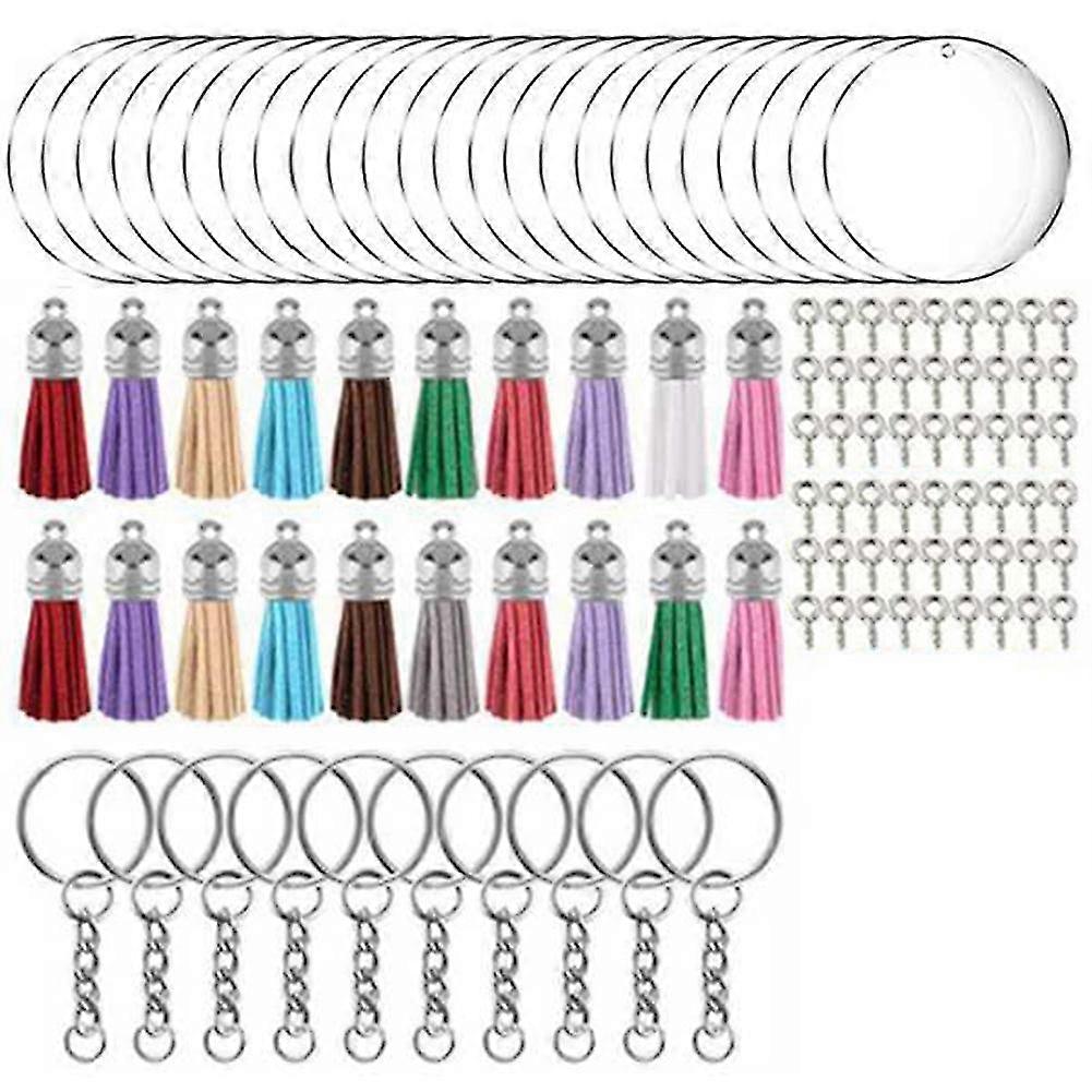 200pcs Acrylic Keychain Blanks Kit With Key Rings Jump Rings Round Clear Discs Circles Colorful Tas