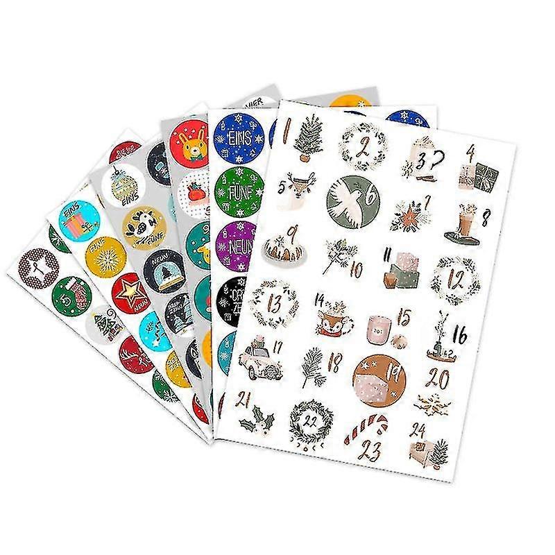 24pc Happy Christmas Day Gift Stickers Advent Calendar Number Paper Stickers Multi-function Gift Packaging Adhesive Labels Decor/YY