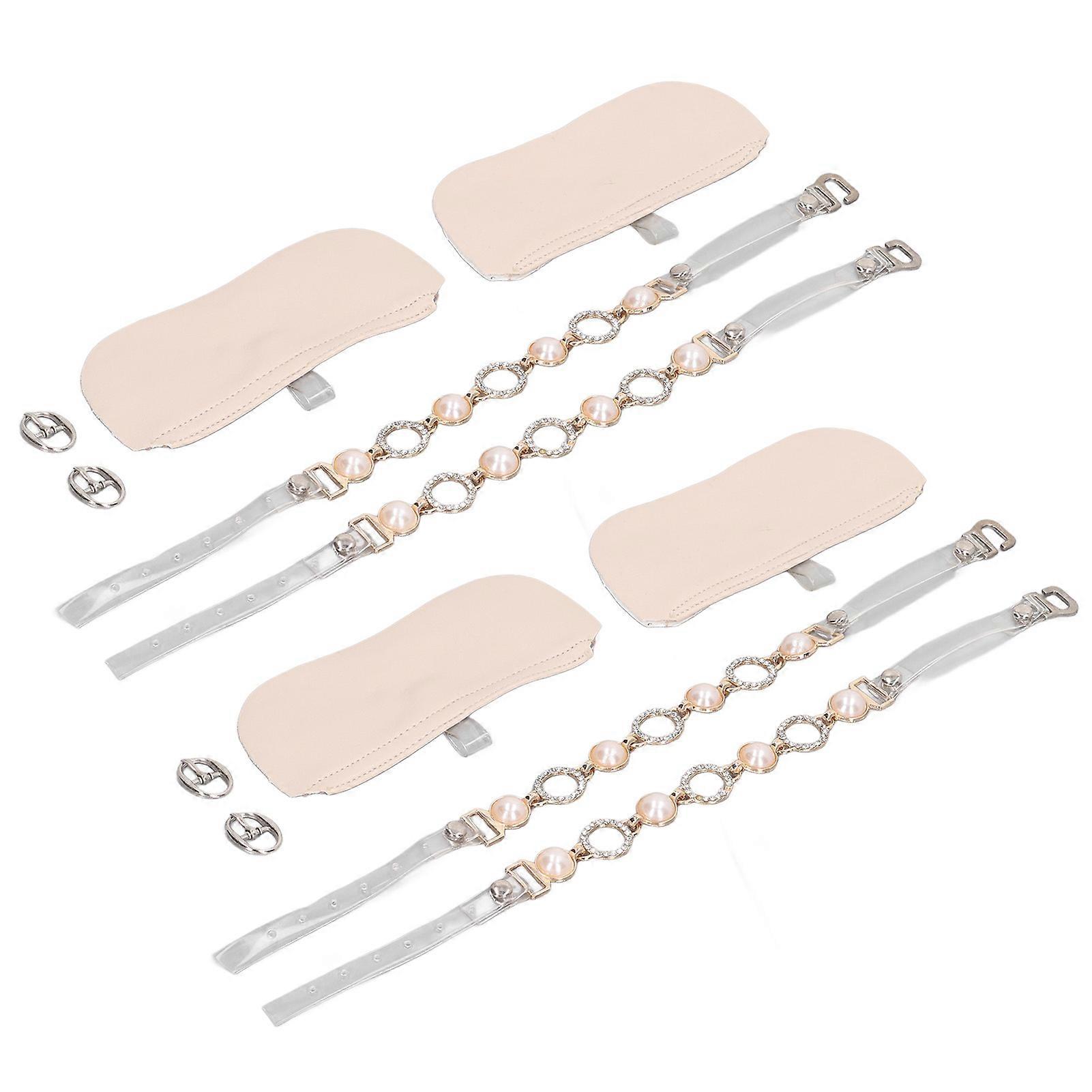 2 Pairs Detachable Shoe Straps Concealed Soft Artificial Pearls Transparent Belt Holding Loose Heel Ankle Straps