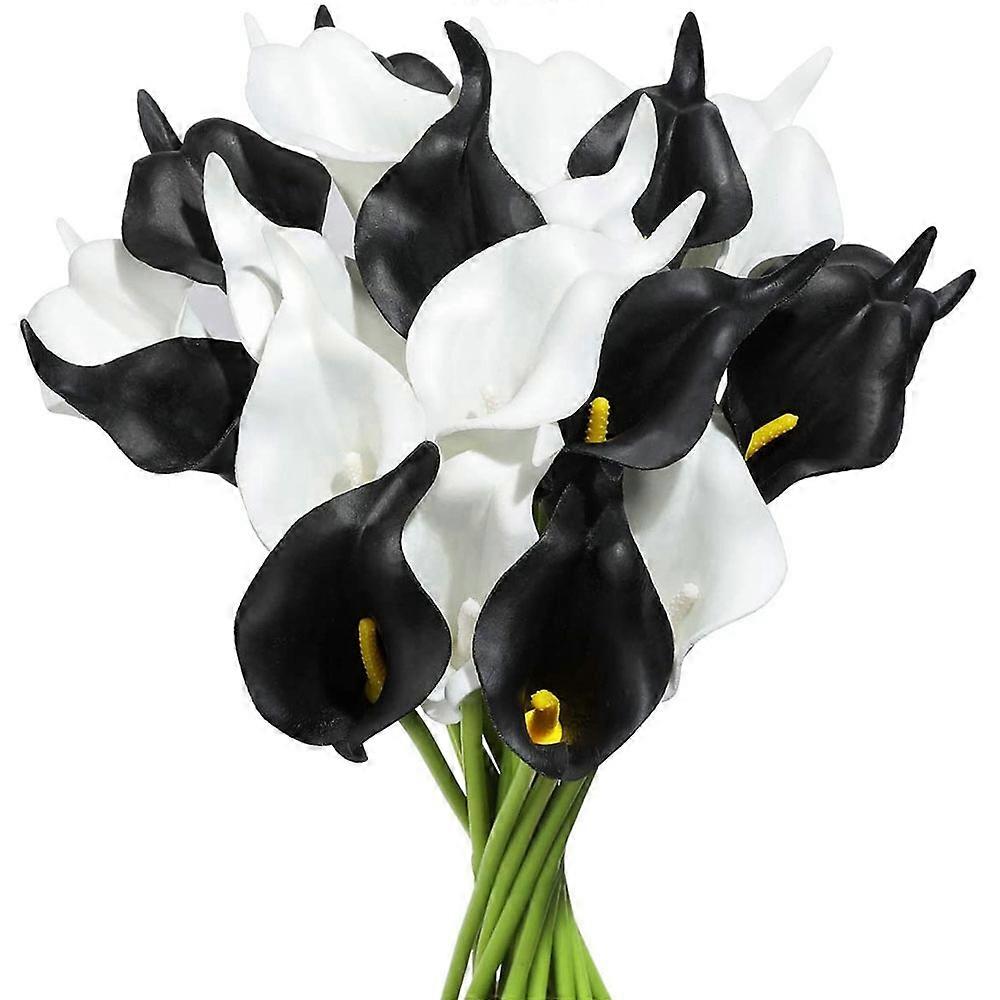 20Pcs Calla PU Artificial Flowers Arrangement Office (Black and White)