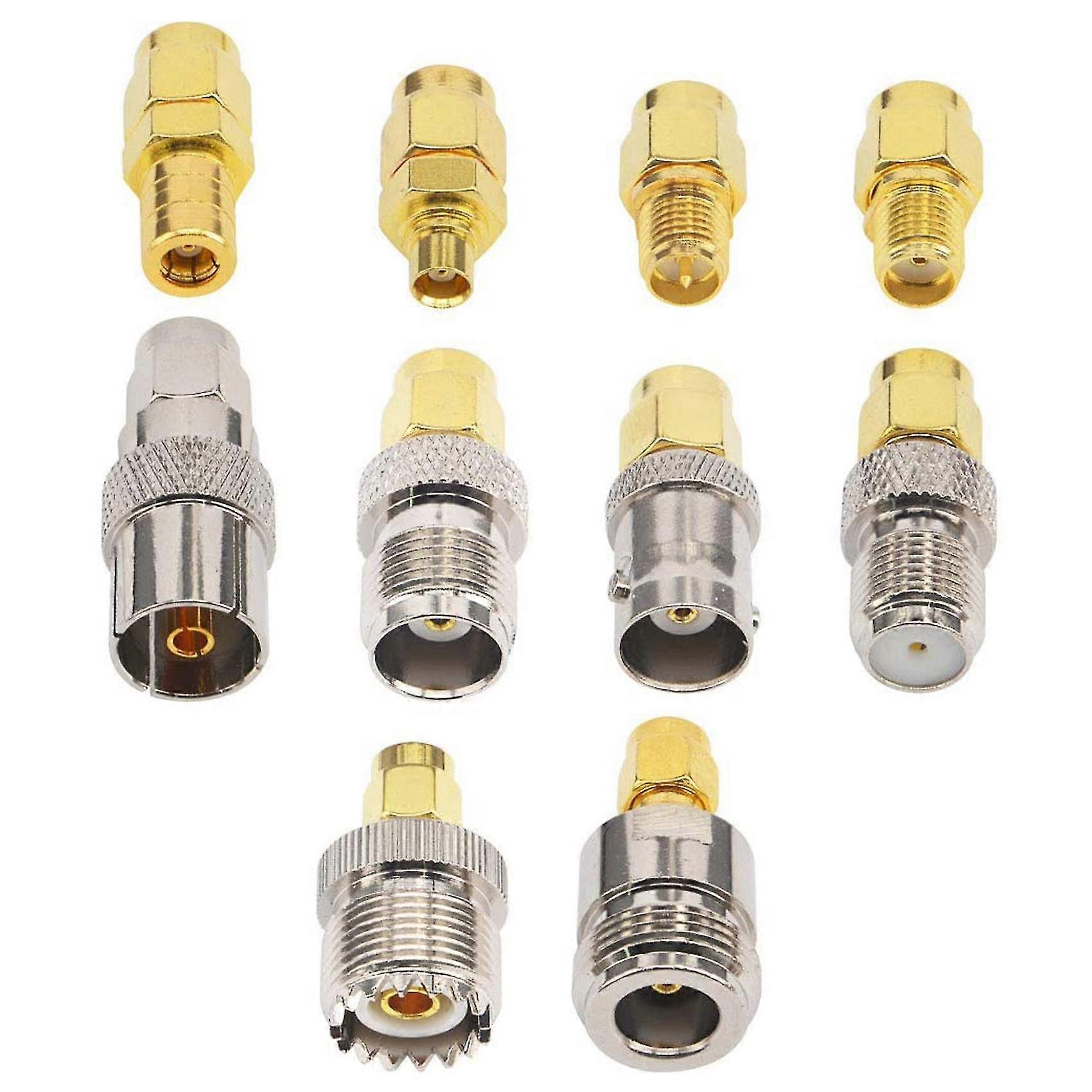 10 نوع مجموعة SMA محول مجموعات SMA ذكر إلى / BNC / UHF / MCX / SMB / TV / TNC أنثى مستقيمة النيكل مطلية بالذهب