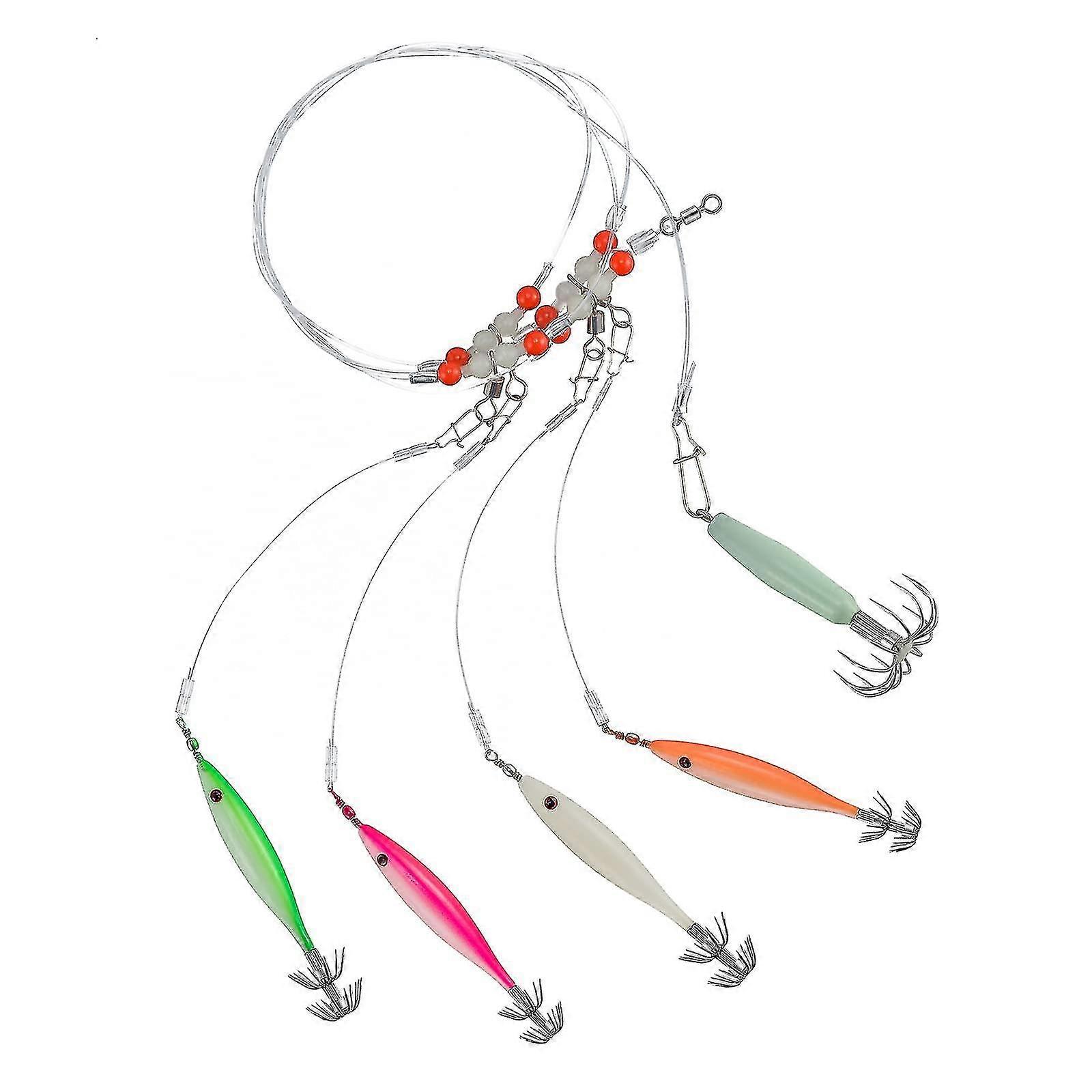 5pcs Luminous Squid Jig Hooks Pre-tied Squid Fishing Leurre