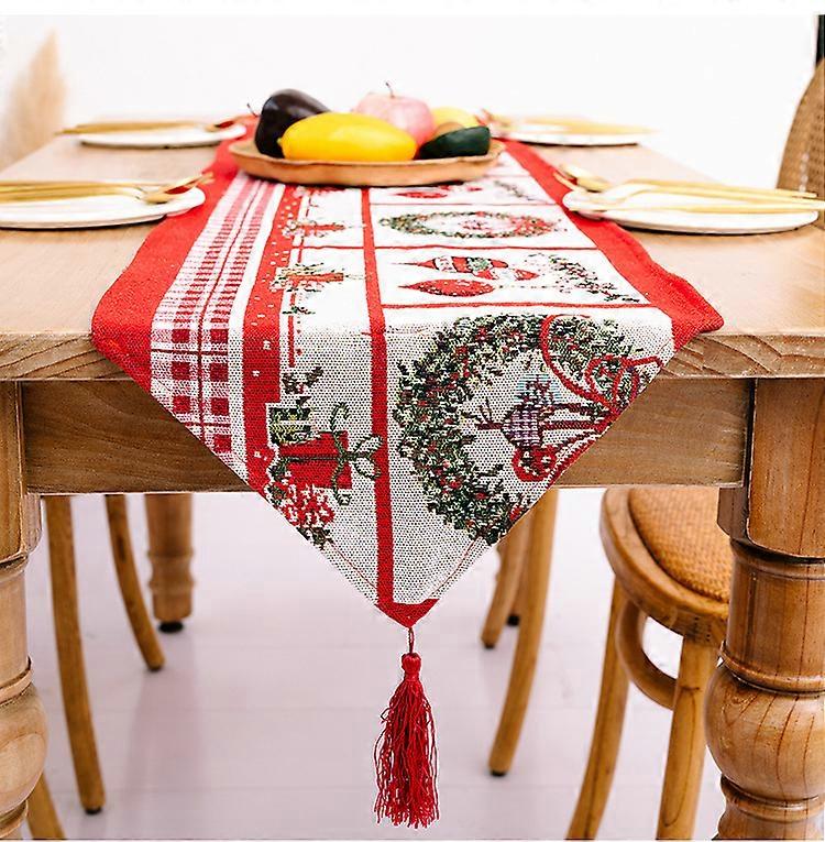 Rectangular Christmas Tablecloth Polyester 35*180m Christmas Tree Patterns for Christmas Table DecorationPrinted Christmas Tablecloth Absorbent Tablec