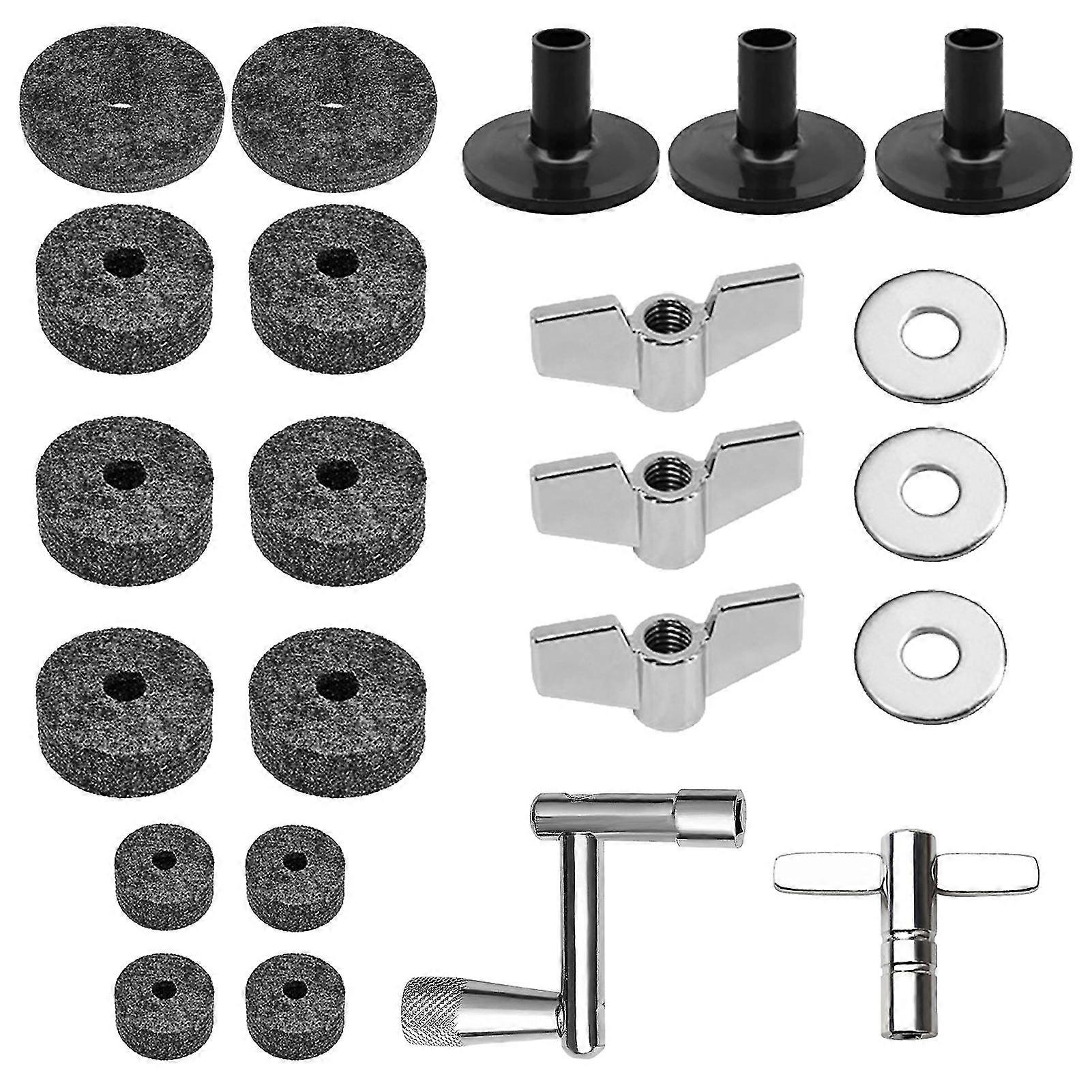 23pcs/set Cymbal Felt Pad Anti-scratch Improve Sound Compact Cymbal Stand Felts Drum Washers Sleeves Set Replacement AccessoriesGrey