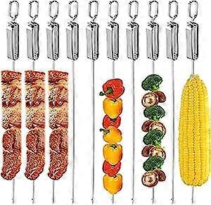 10pcs BBQ Skewers, Reusable Steel Kabob Skewers for Barbecue Grilling with Metal Sliding Handle For Oven Meat Shish Chicken Vegetable