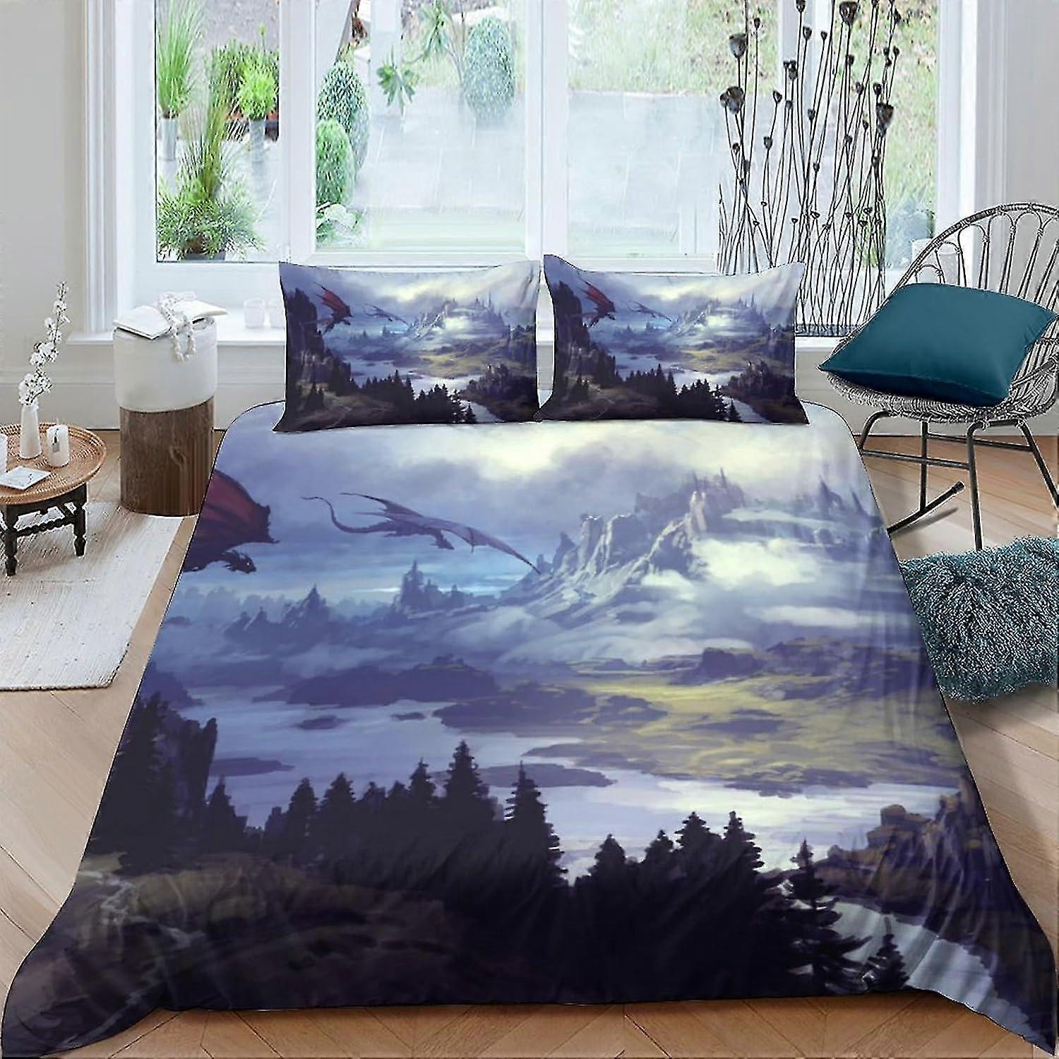 o4727 Lakan Dragon Påslakan Set 3D-tryckt Dekorativ Sängkläder Täcke Dold Dragkedja Sängkläder Täcke Överdrag Barn Vuxna Tonåringar King Säng