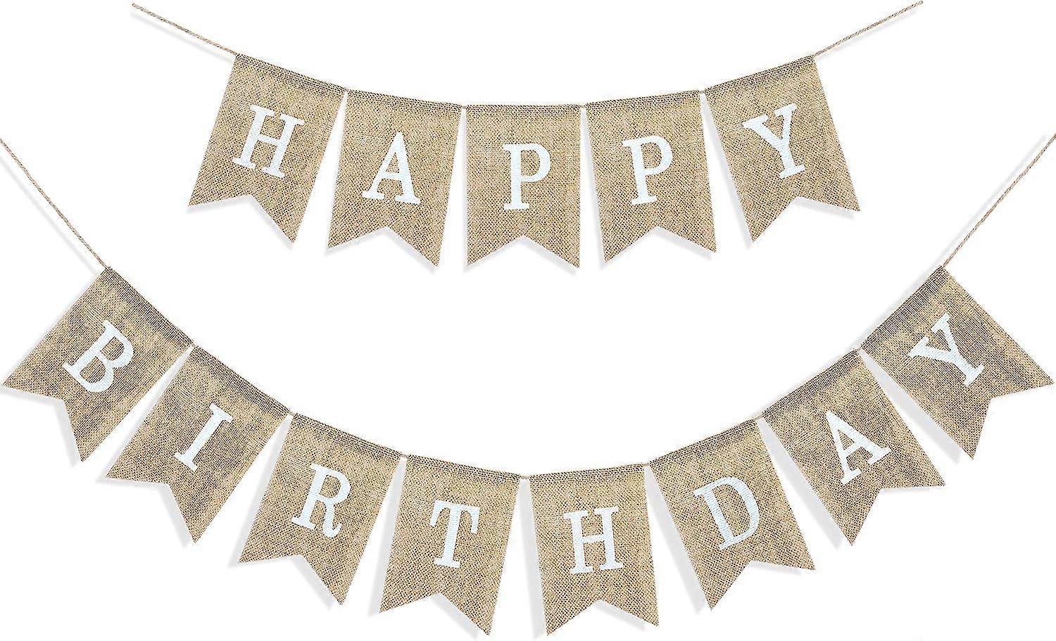 لافتة عيد ميلاد سعيد لزينة حفلات عيد ميلاد ، شيفرون ريفي من الخيش ، 2 في 1 ، أبيض كتان