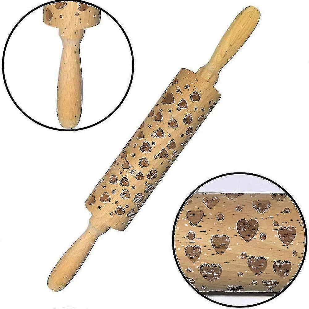 Embossed Wooden Rolling Pin, With Christmas Flower Pattern