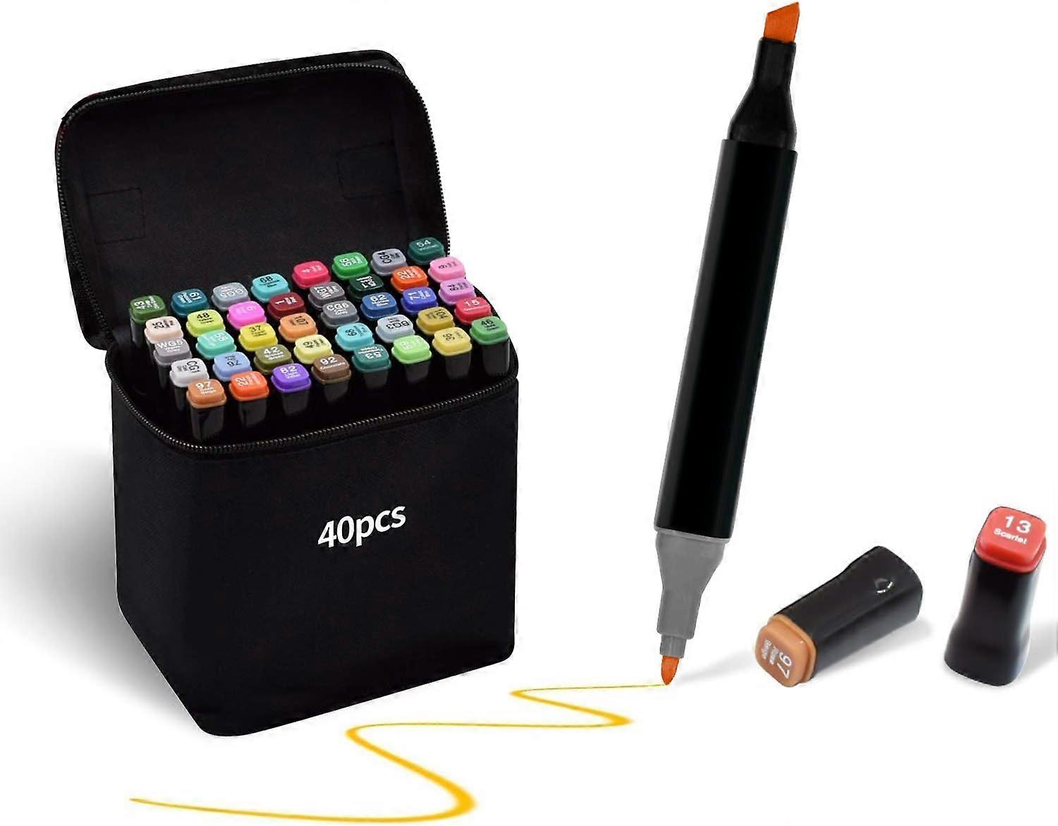 Set of 40 colorful dual tip markers, graffiti art markers for drawing manga sketches.