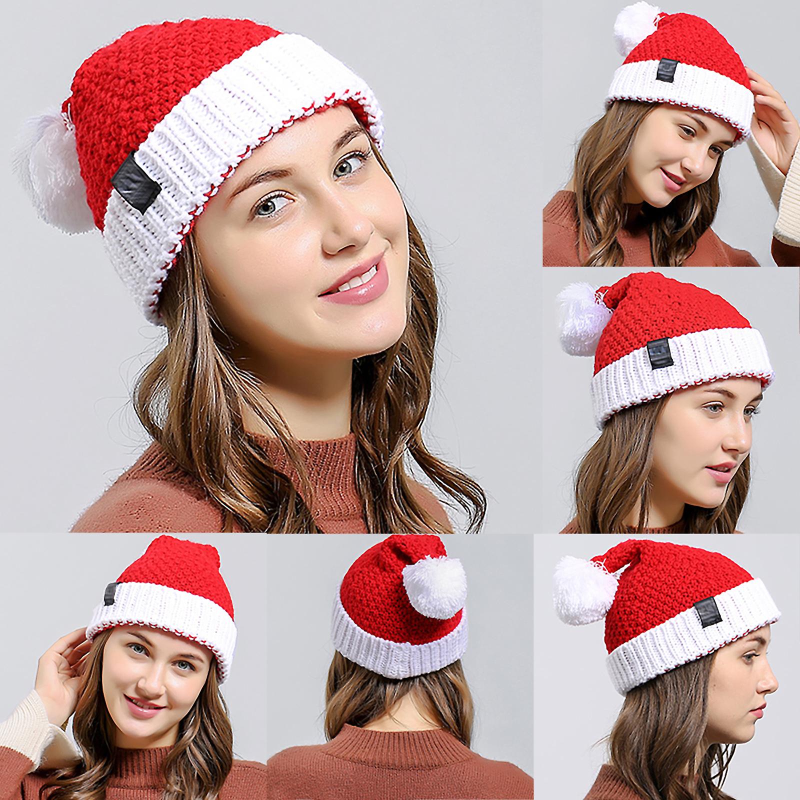 Cable Knitted Bobble Hats Christmas Womens Patchwork Beanie Warmer Wooly Caps