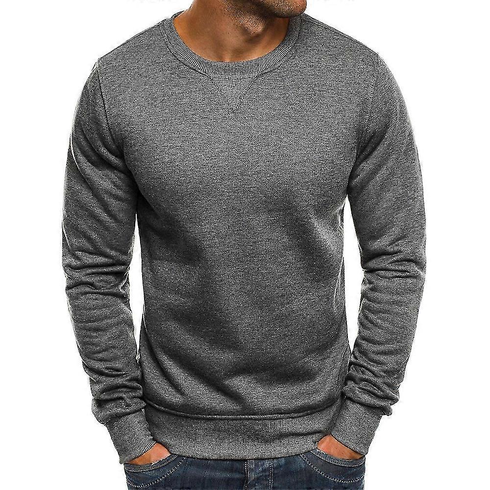 Mens Tops Crew Neck T-shirt Solid Long Sleeve Casual Pullover