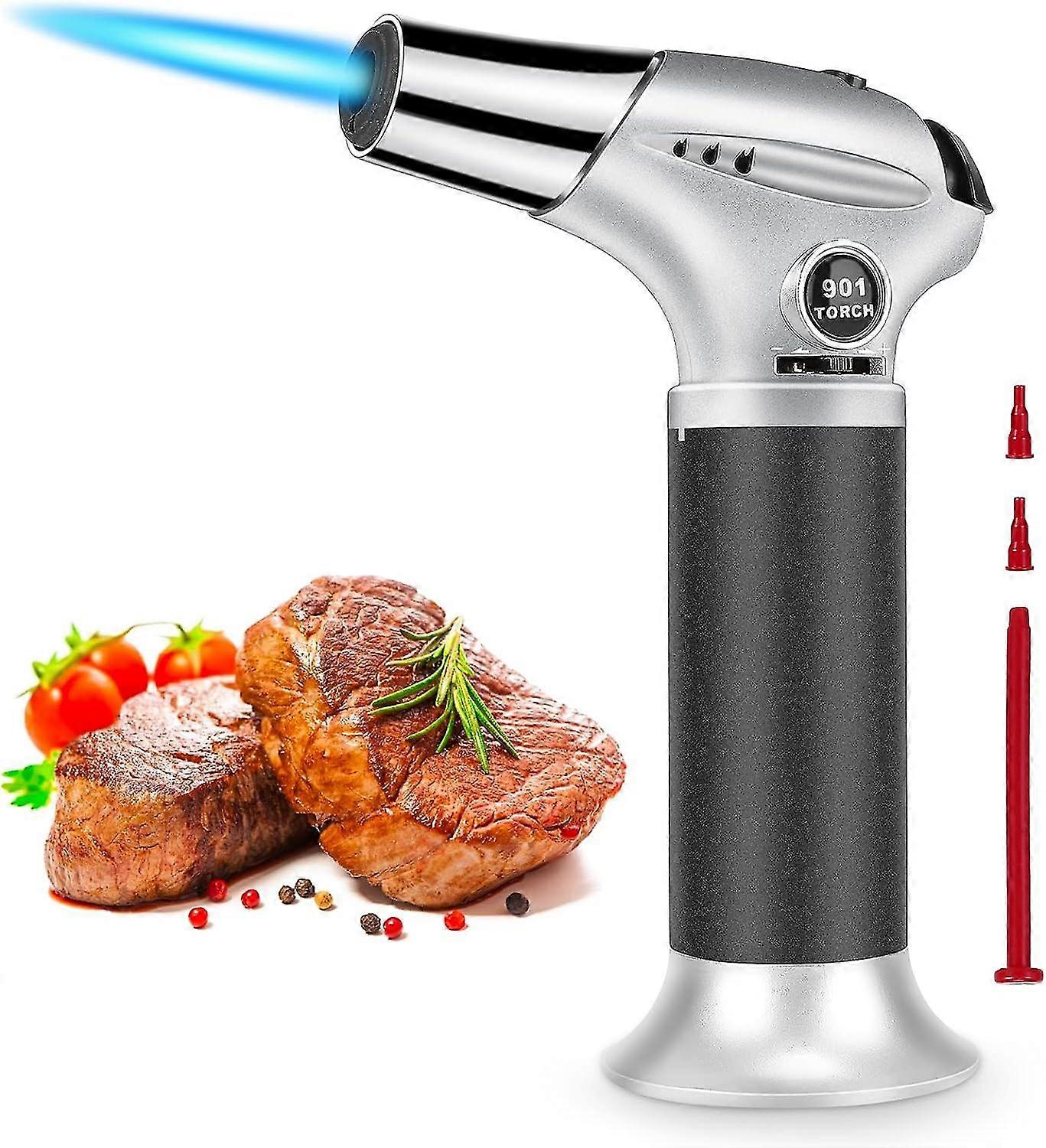 Top Kitchen Blowtorch, Adjustable And Rechargeable Torch Lighter With Safety Lock For Crme Brle, Barbecue, Cooking, Soldering, Butane Gas Not Included