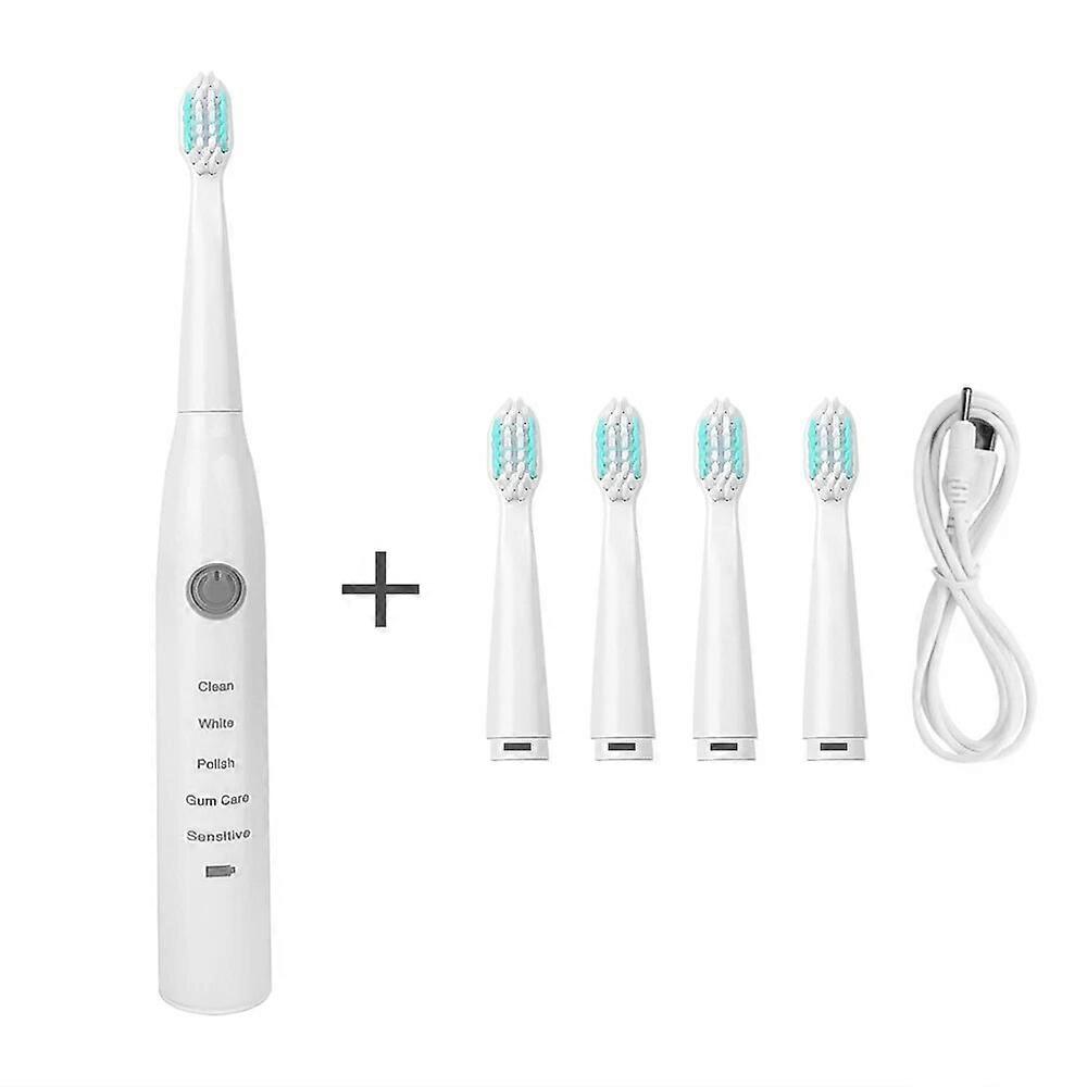 1+5 USB SET Rechargeable Electric Toothbrush Whitening Ultrasonic Vibration Waterproof Oral Caring Replacement ToothBrush Heads
