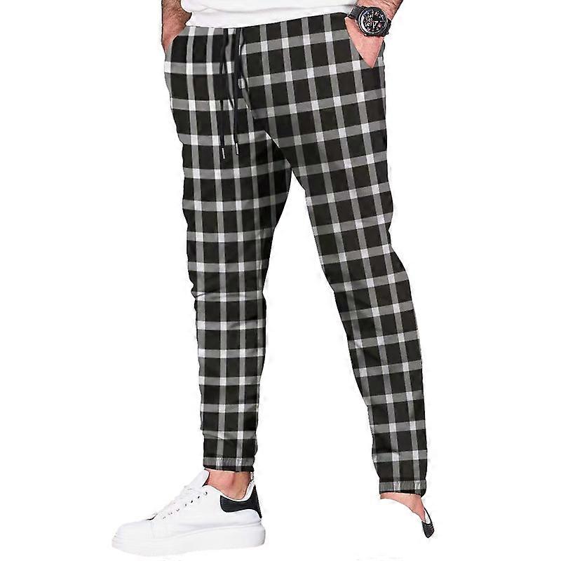 Men's Plaid Drawstring Waist Joggers Active Sweatpants