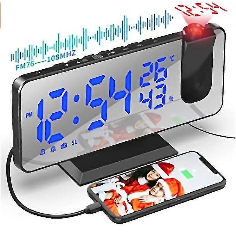 Projection Ceiling Alarm Clock, Ceiling Projection Alarm Clock Radio, With 7.5 Inch Mirror Screen, Temperature Usb Port, Dual Alarm Clocks, 4 Adjustab