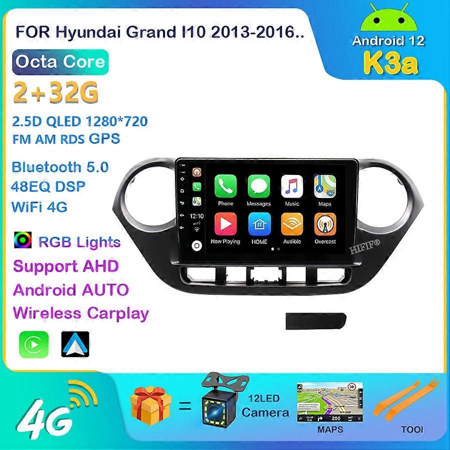 9'' QLED 1280*720P Car Radio For Hyundai Grand I10 2013-2016 Android 12 Auto Multimedia Touch Screen Navigation GPS No 2Din