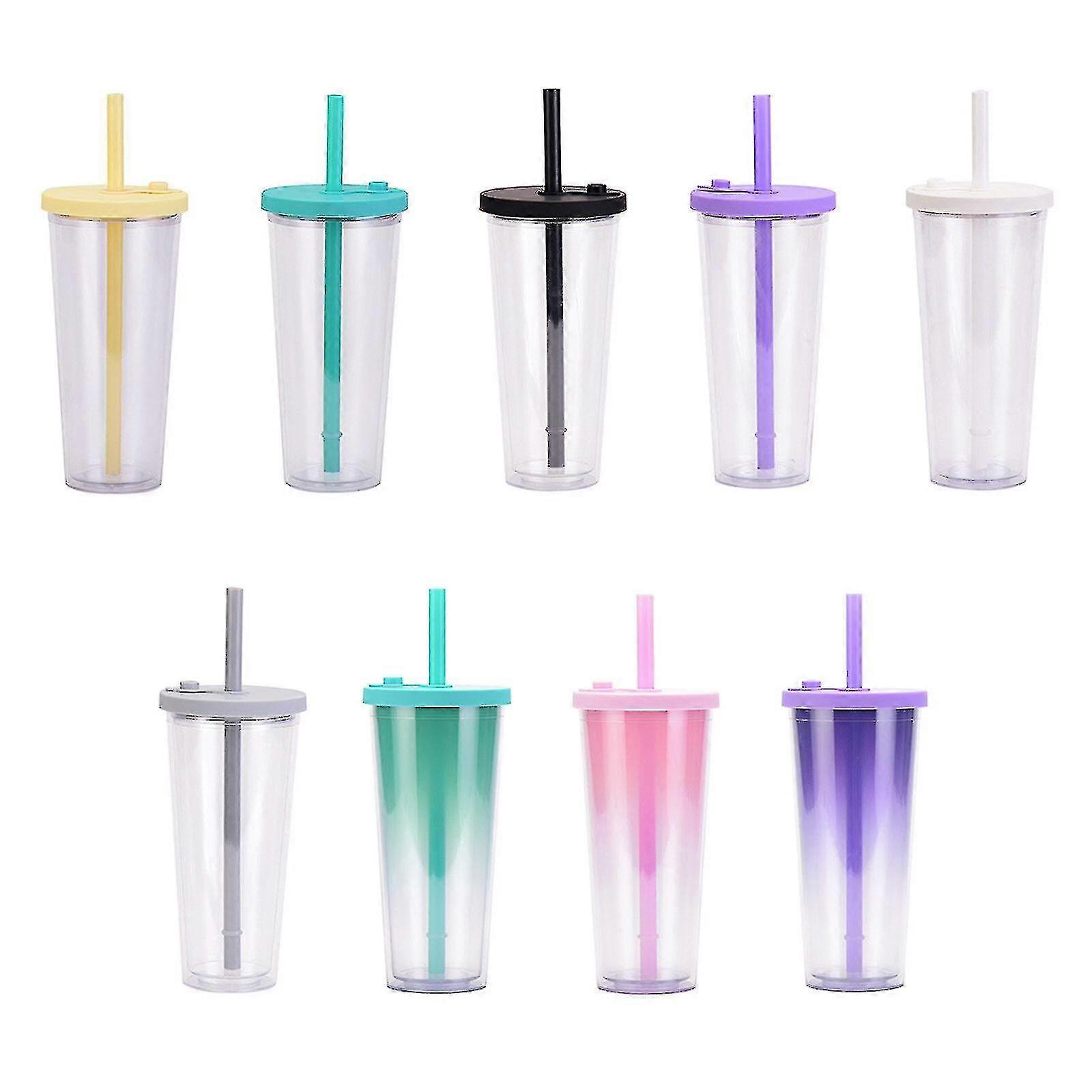 Boba Cup Bubble Tea Cup 700ml Wide Mouth Smoothie Cups avec couvercle Pailles avec brosse de nettoyage blanc Expédition rapide Nouveau