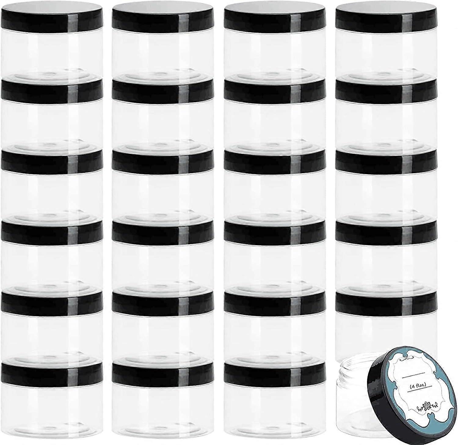 rudu 4 oz Plastic Jars with Lids, 24 Pack Clear Empty Body Butter Containers with Lids and Labels, Round Cosmetic Containers for Sugar Scrubs, Lotion,