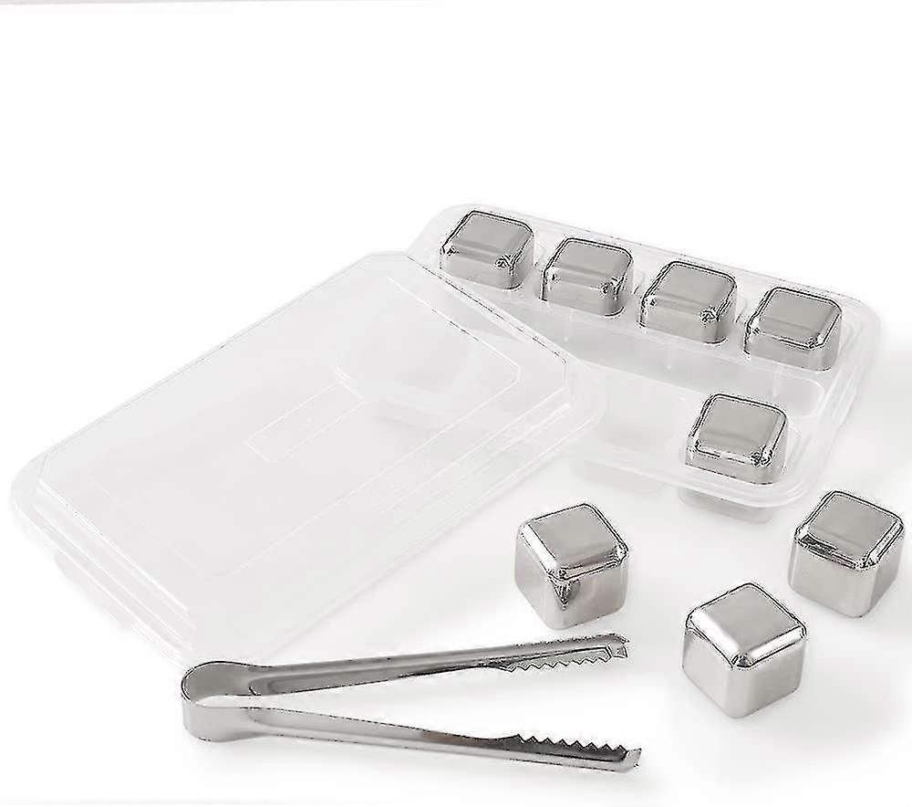 Set Of 8 Reusable Stainless Steel Ice Cubes With Head Clip And Ice Cube Tray