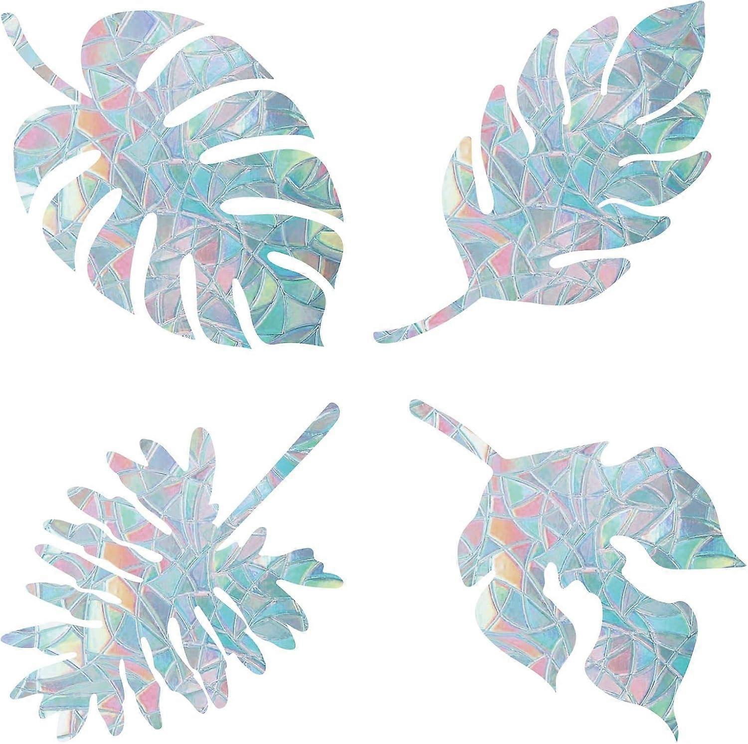 16PCS Leaf Window Clings Anti Collision Rainbow Window Glass Alert Stickers for Birds Strike Palm Leaves Decals Non Adhesive Prismatic Vinyl Film for
