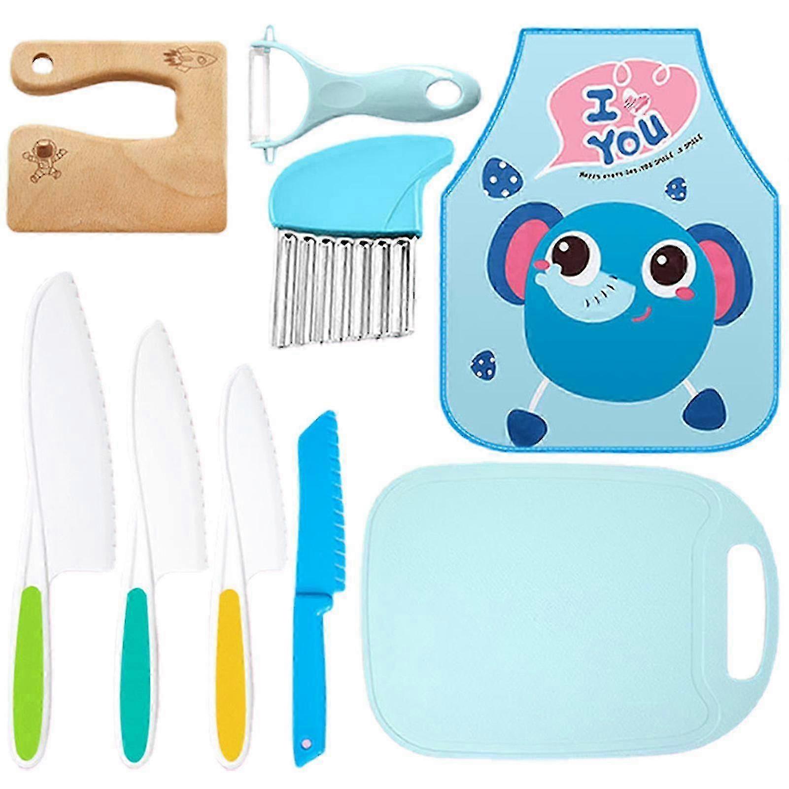 9 قطع سكاكين خشبية للأطفال سكاكين سكاكين بلاستيكية مع مقشرة ساحة مجموعة سكاكين بداية مثالية - JA