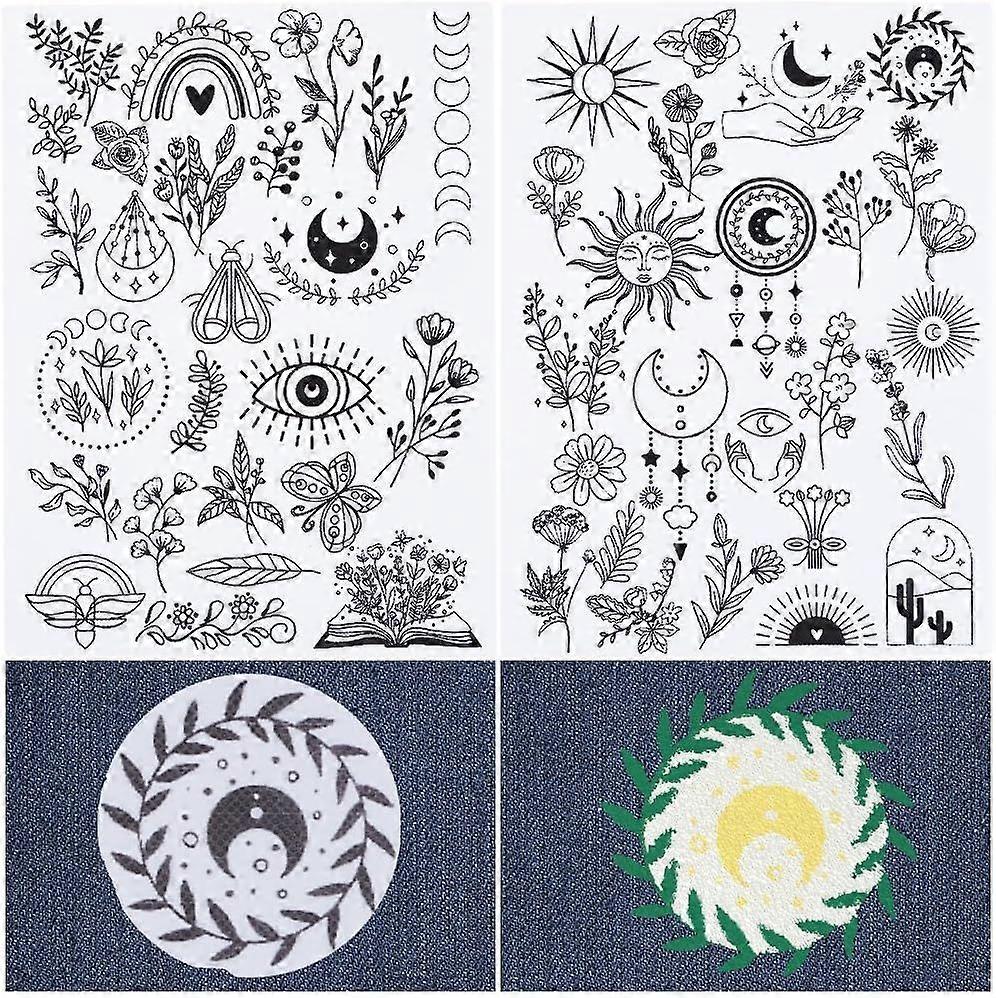 2 Sheets Sun Moon Phase Water Soluble Embroidery Patterns Stabilizers Tarot Moth Hand Sewing Stick and Stitch Transfers Fabric Wash Away Pre-Printed S