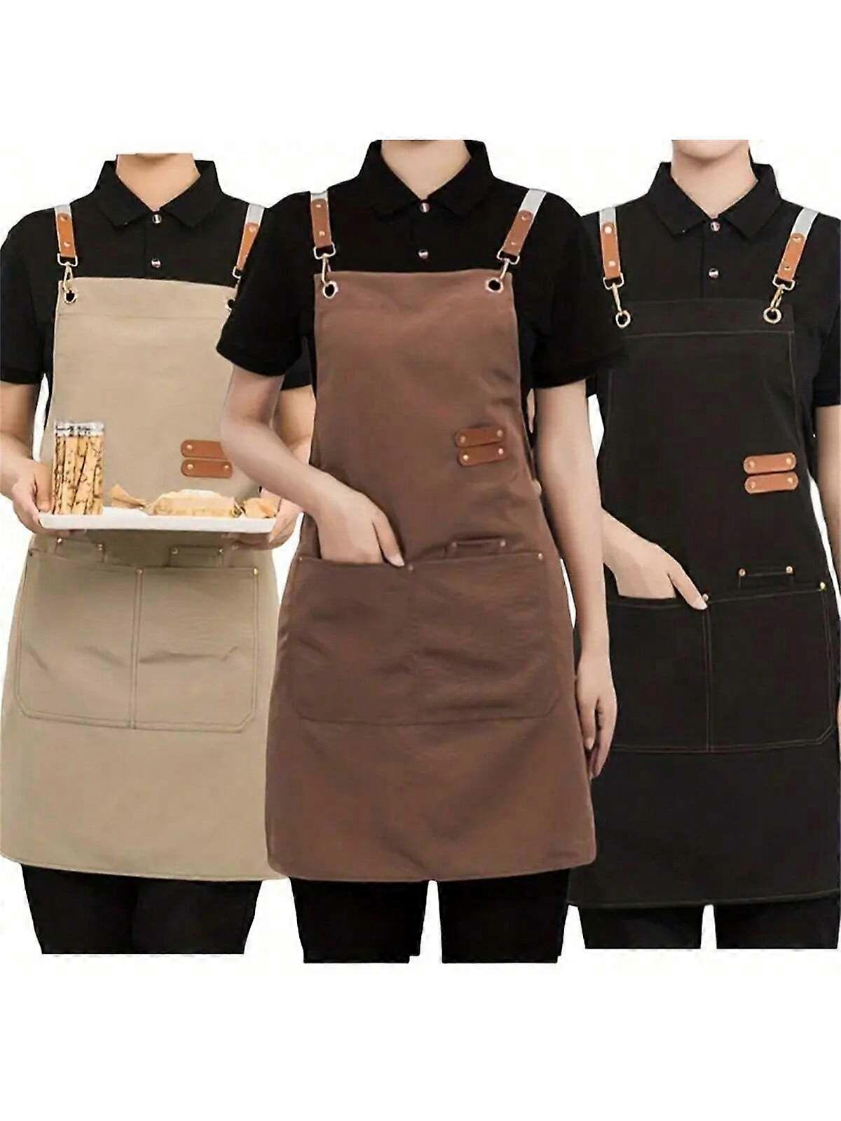 1pc Canvas Waterproof Dining Apron With Pockets, Perfect For Coffee Bars, Restaurants, Milk Tea Shop Flower Shop Coffee Baker Waterproof Waist Overall