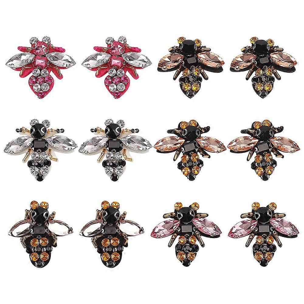 10pcs 5 colors Bee Non-woven Fabric & Rhinestones on Patches Mixed Color 38x41.5x9.5mm 2pcs/color
