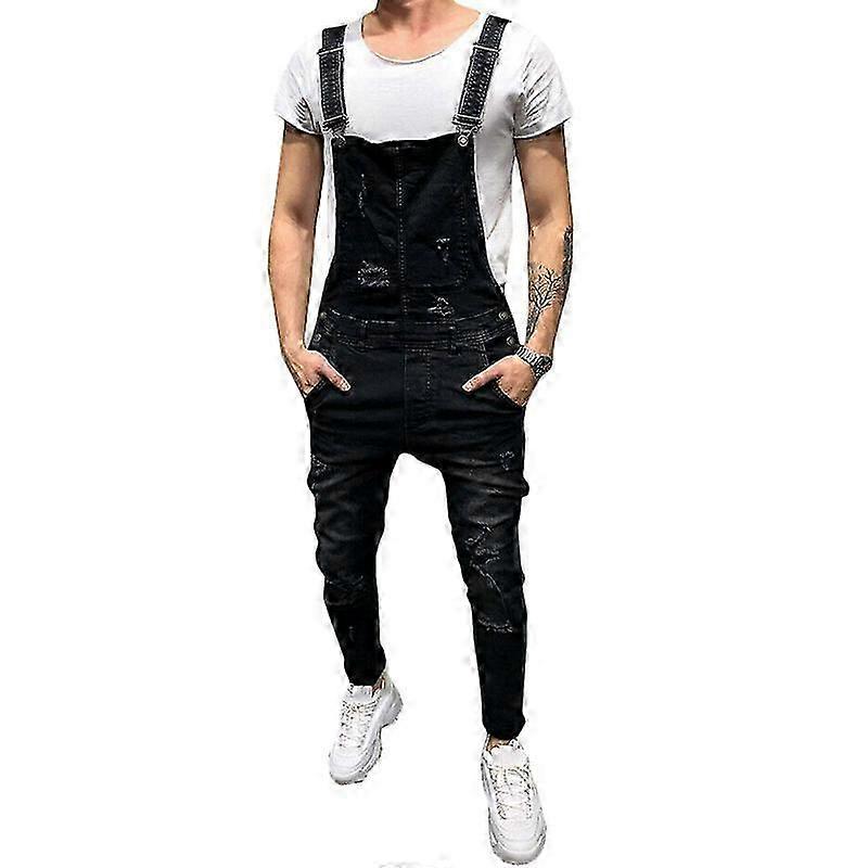 Mens Distressed Denim Ripped Frayed Overalls Jeans Dungarees Jumpsuit With Pockets yyds