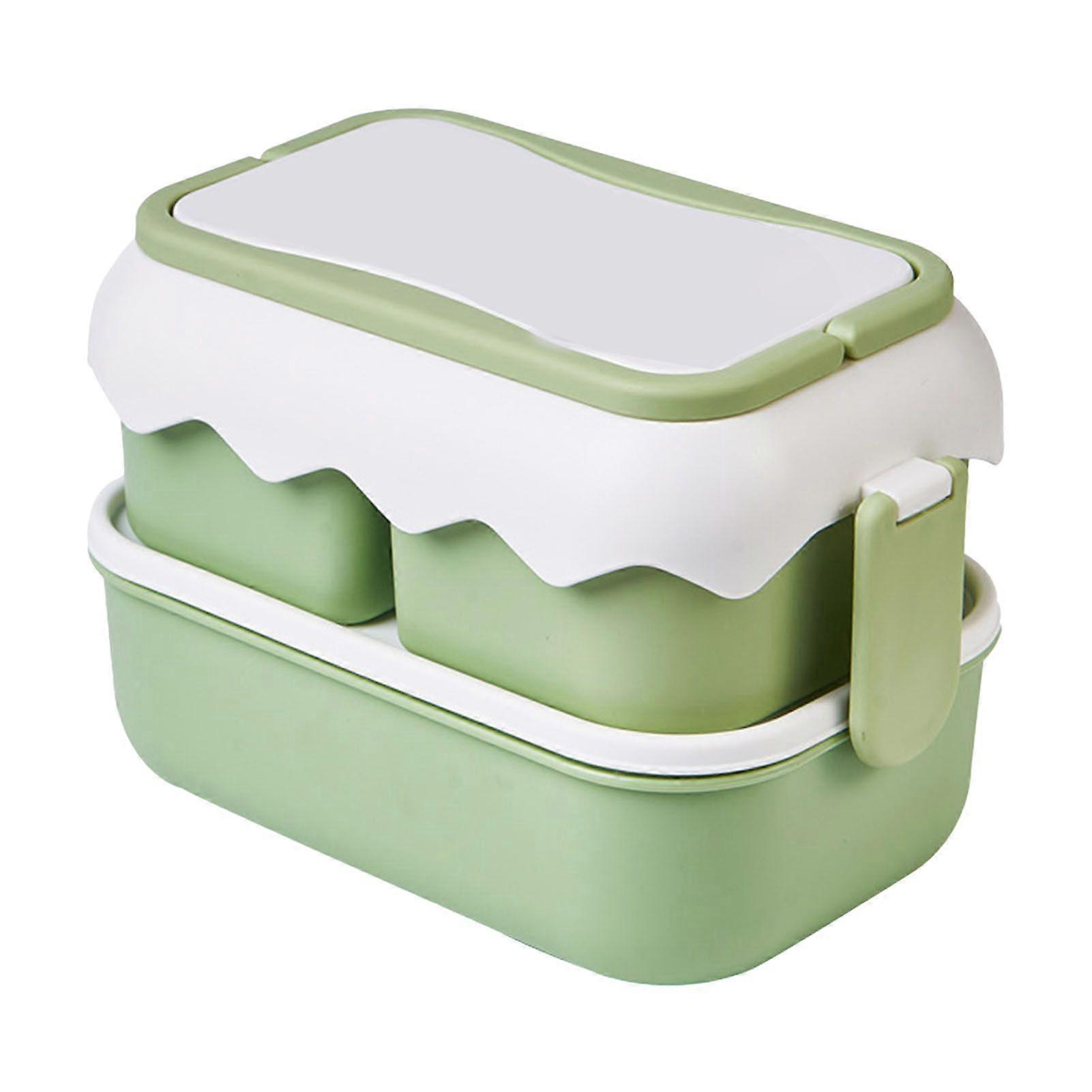 2 Layer Lunch Box Plastic Portable Lunch Container Heatable Leakproof Lunch Box Container for Students Worker Avocado