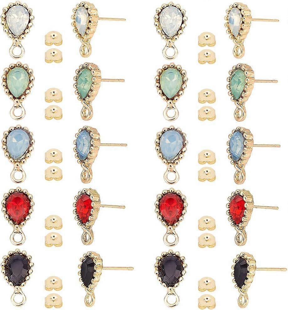 20Pcs 5 Colors Rhinestone Earring Posts Stud with Loop Teardrop Shaped Stud Earrings Alloy Earrings with 100 Pcs Ear Nuts for DIY Dangle Earring Jewel