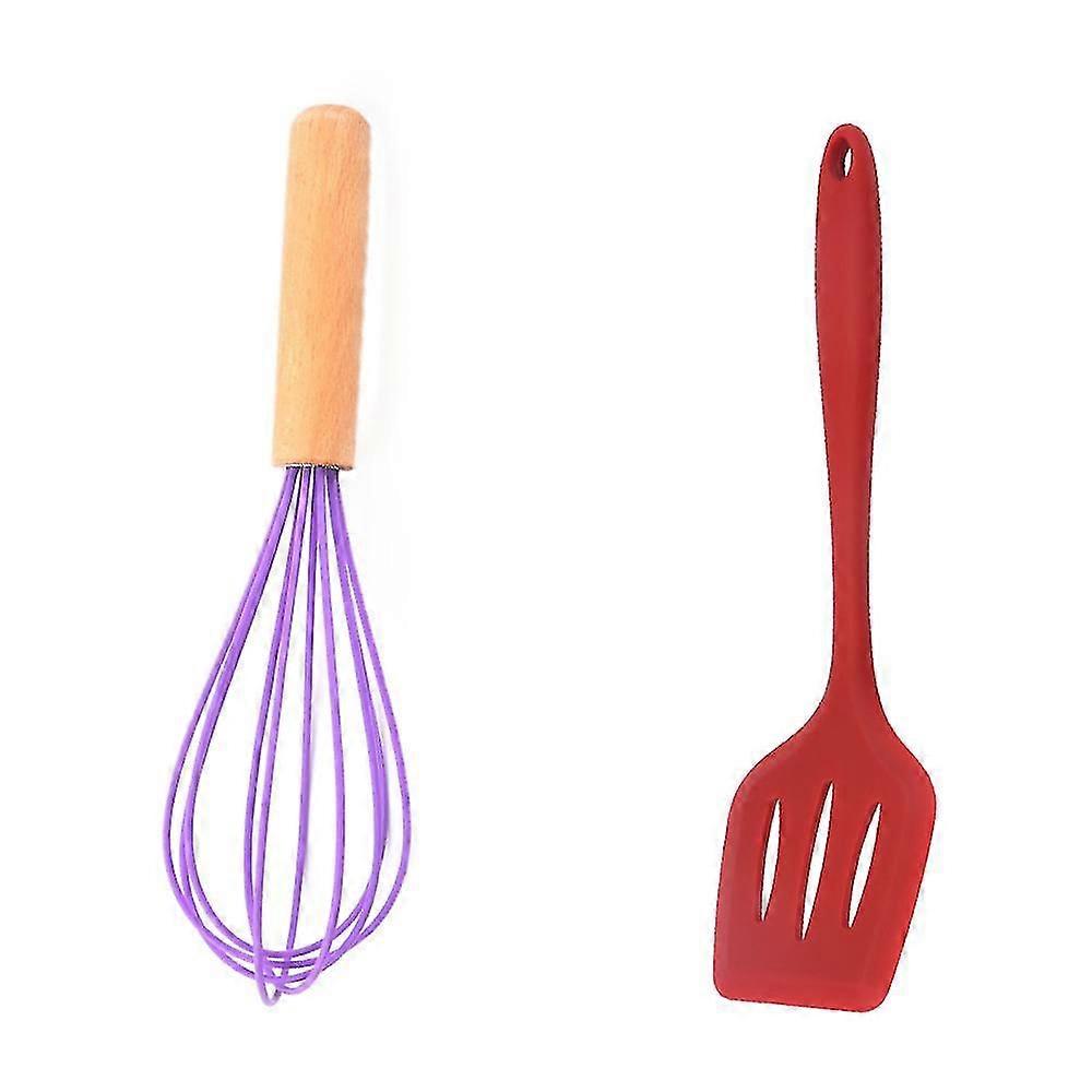 2 Piece Mini Kitchen Utensil Set- Silicone Kitchen Tools With Wood Handles