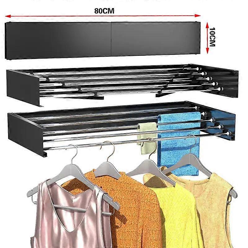 Laundry Drying Rack Collapsible Wall Mounted Clothes Drying Rack Length 80cm/100cm 5 Aluminum Rods Laundry Racks