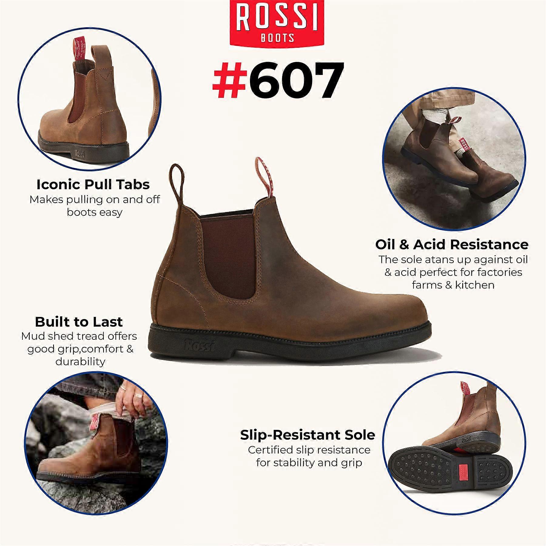 Rossi Boots Endura 303 pelle Marrone Chelsea Australiano Unisex Caviglia Stivali