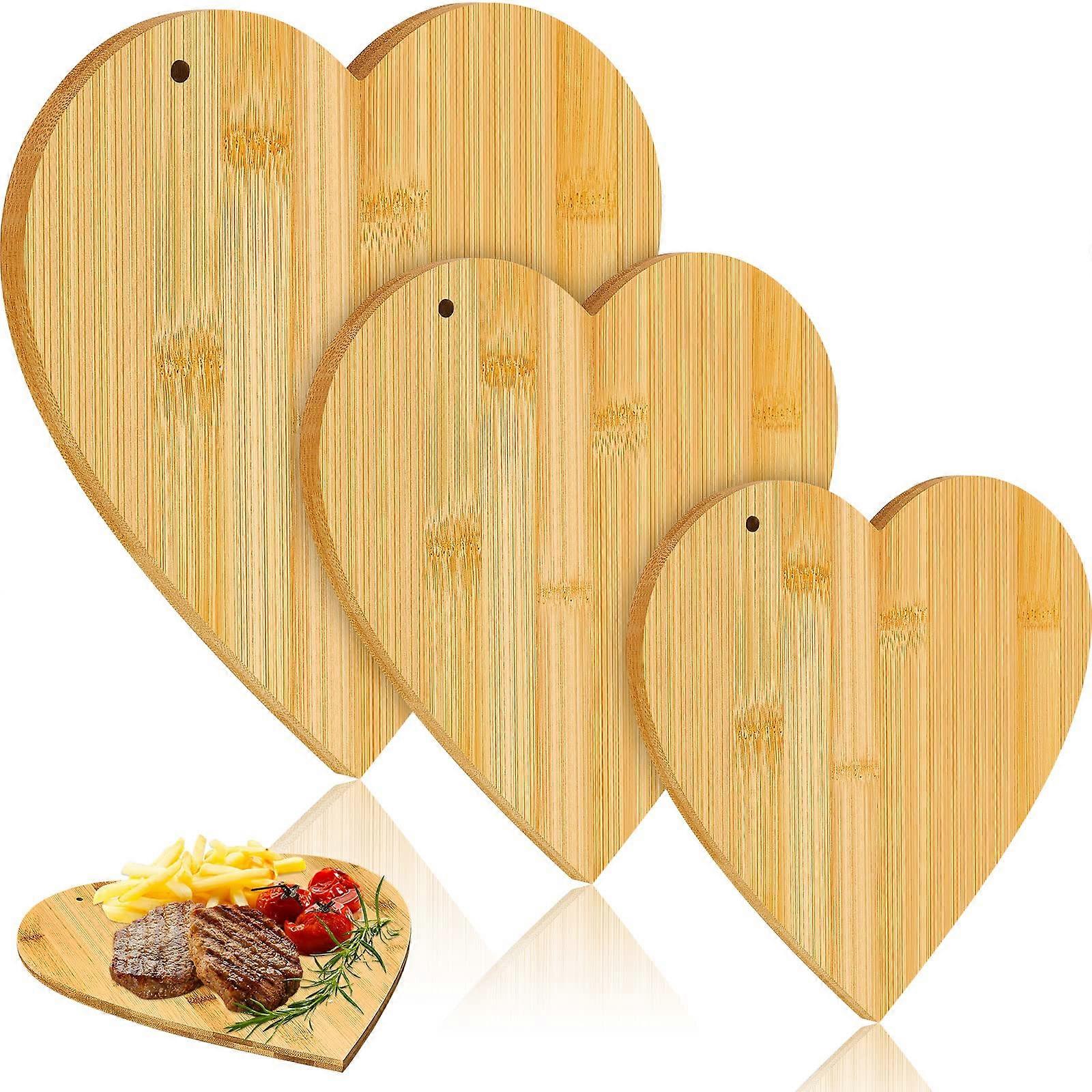 Heart Shaped Cutting Board Set - 3 Pcs Bamboo Serving Boards for Charcuterie, Cheese, or Bread