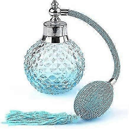 100ml Crystal Perfume Bottle Long Spray Tassel Atomizing Pump Refillable Glass Bottle (blue)