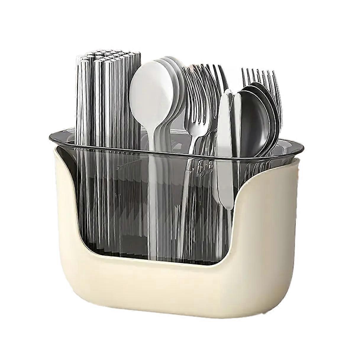 Multifunctional Kitchen Cutlery Holder with Drain Storage, 3-Compartment Flatware Organizer, Home K